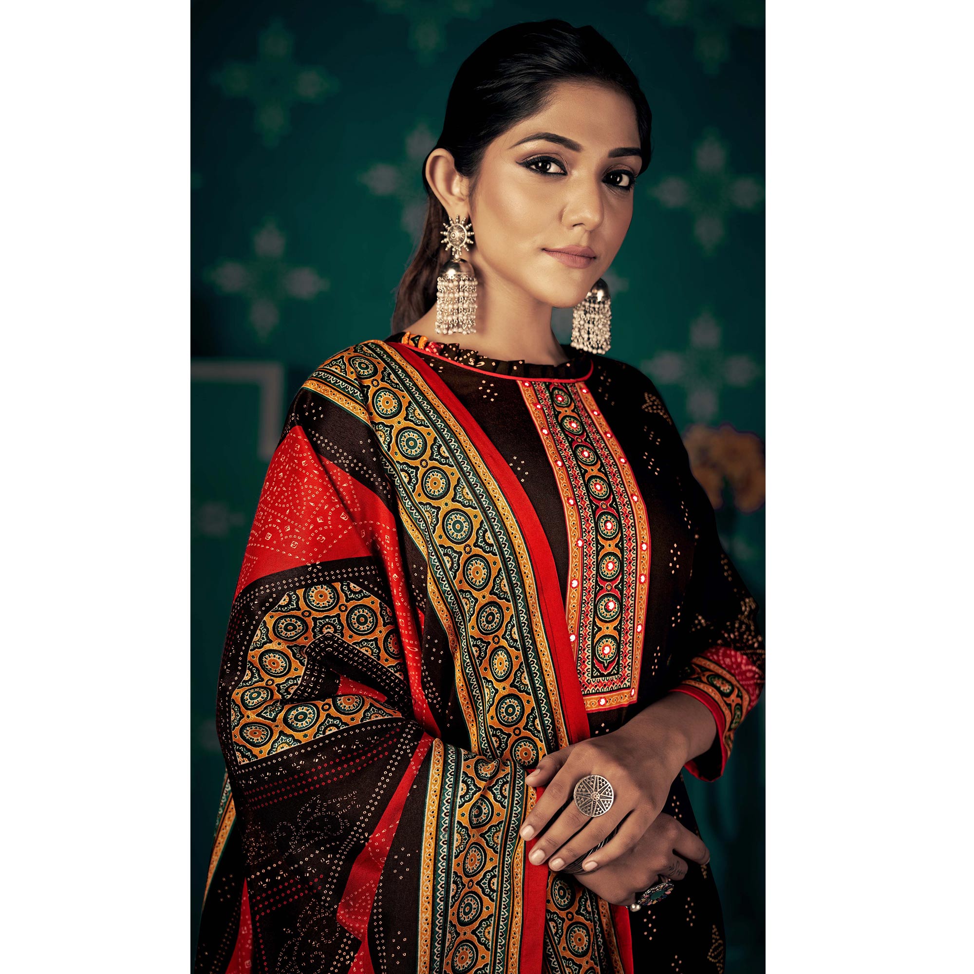 Brown Bandhani Printed Pashmina Salwar Suit