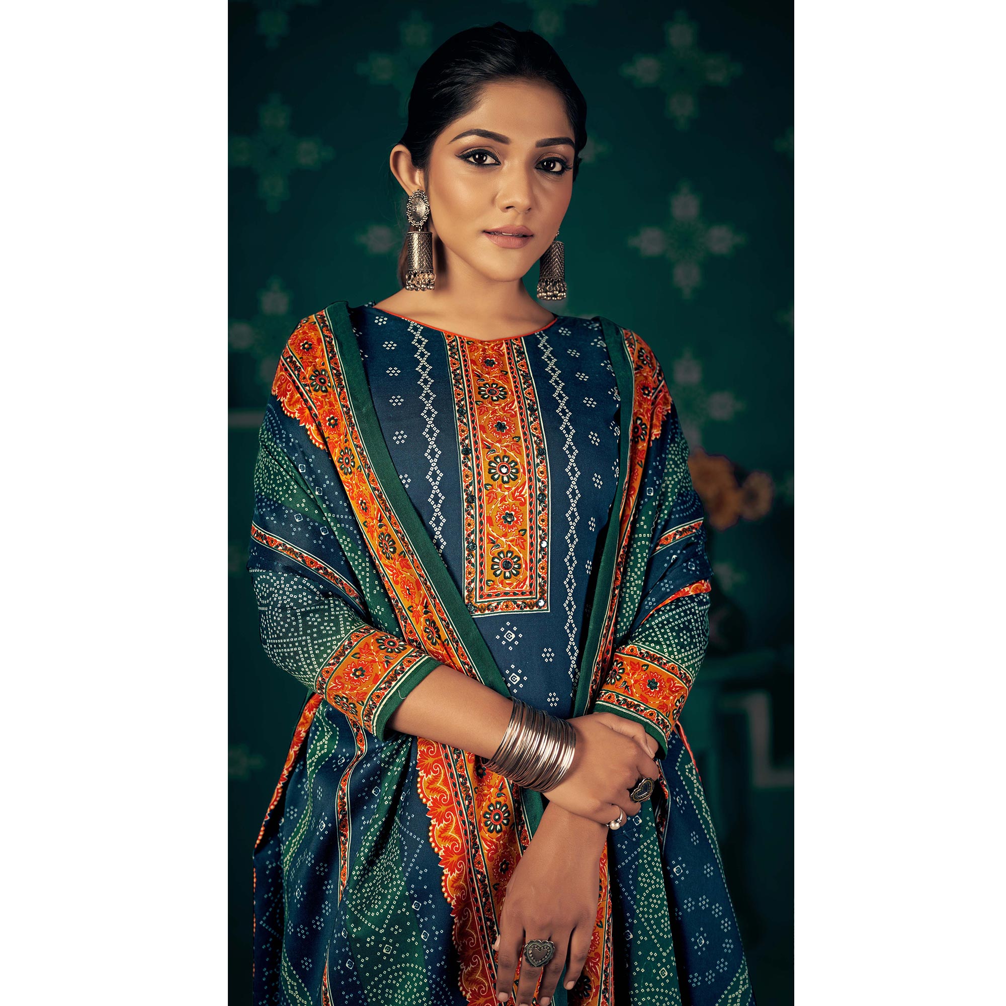 Blue Bandhani Printed Pashmina Salwar Suit