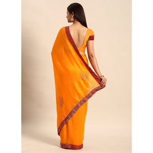 Yellow Swaroski Work Vichitra Silk Saree