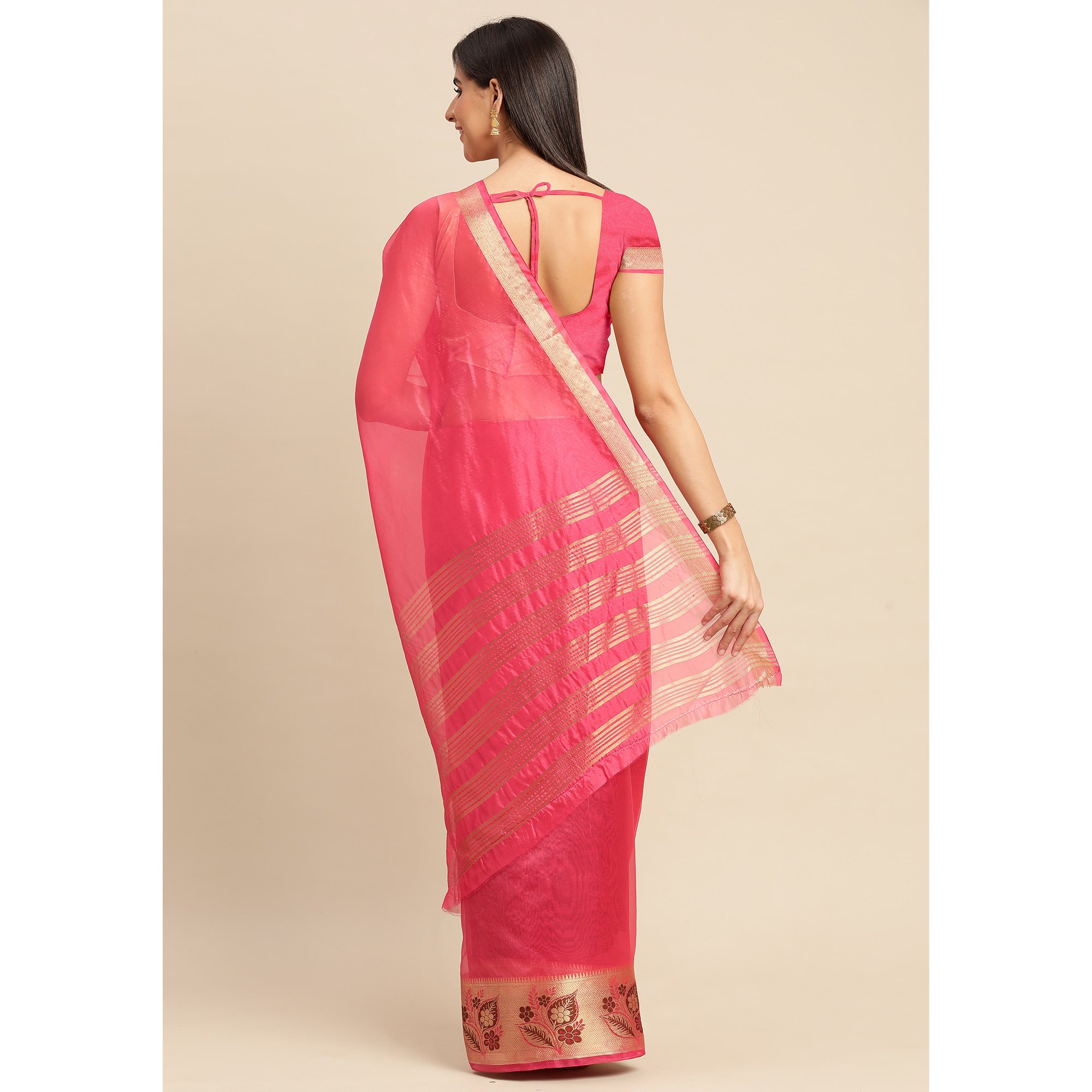 Rani Pink Woven Cotton Silk Saree