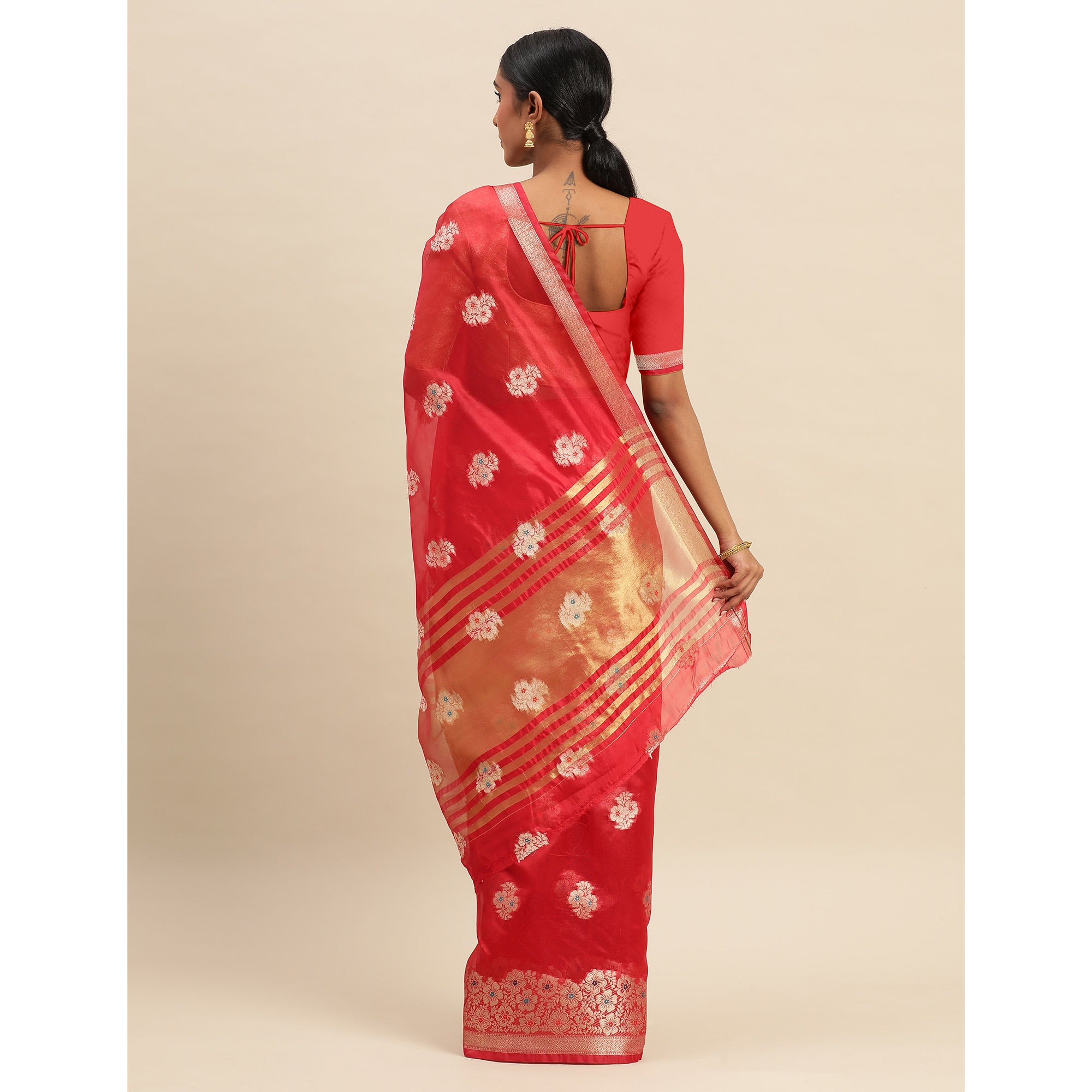 Rani Pink Woven Organza Saree