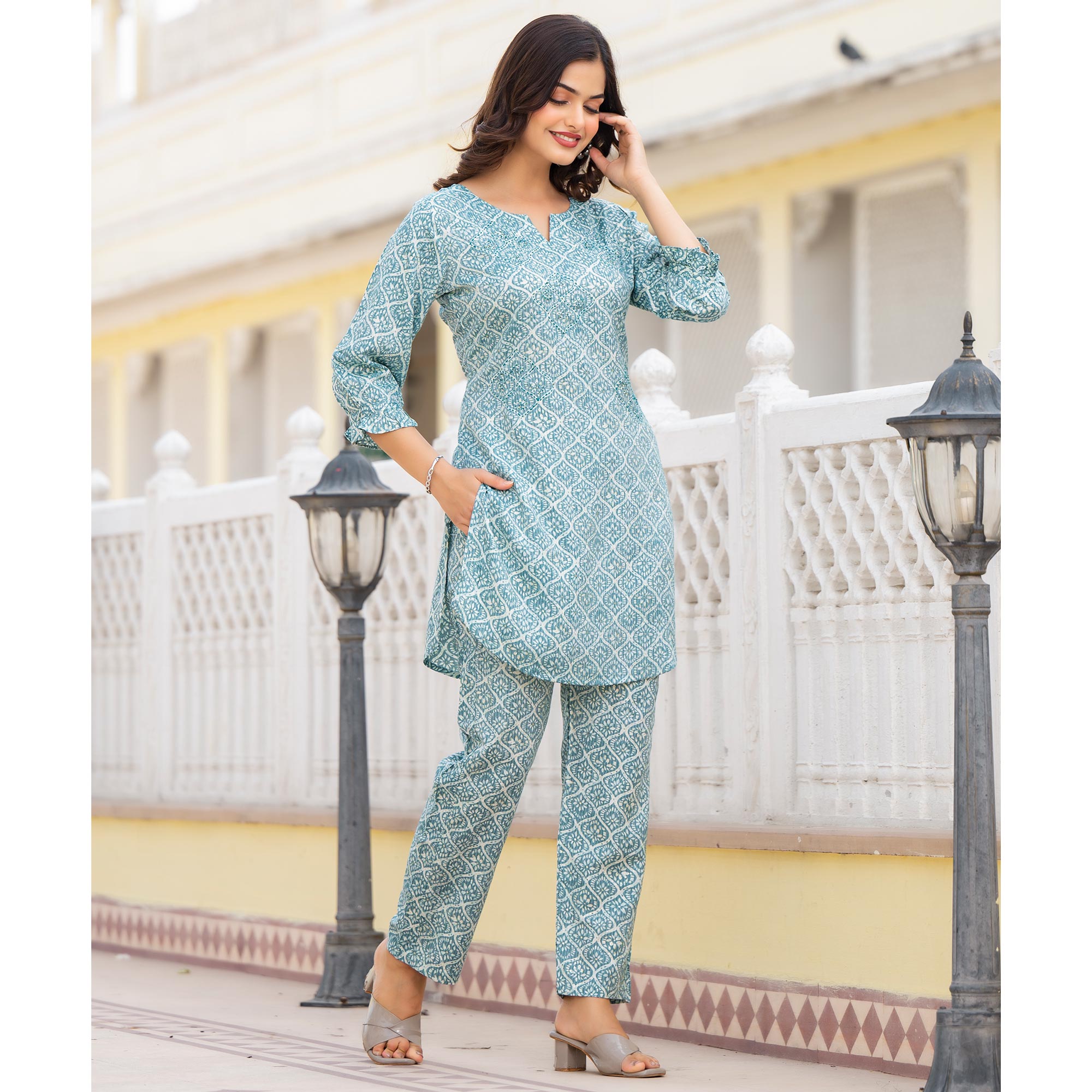 Pine Green Floral Printed Rayon Co-Ord Set