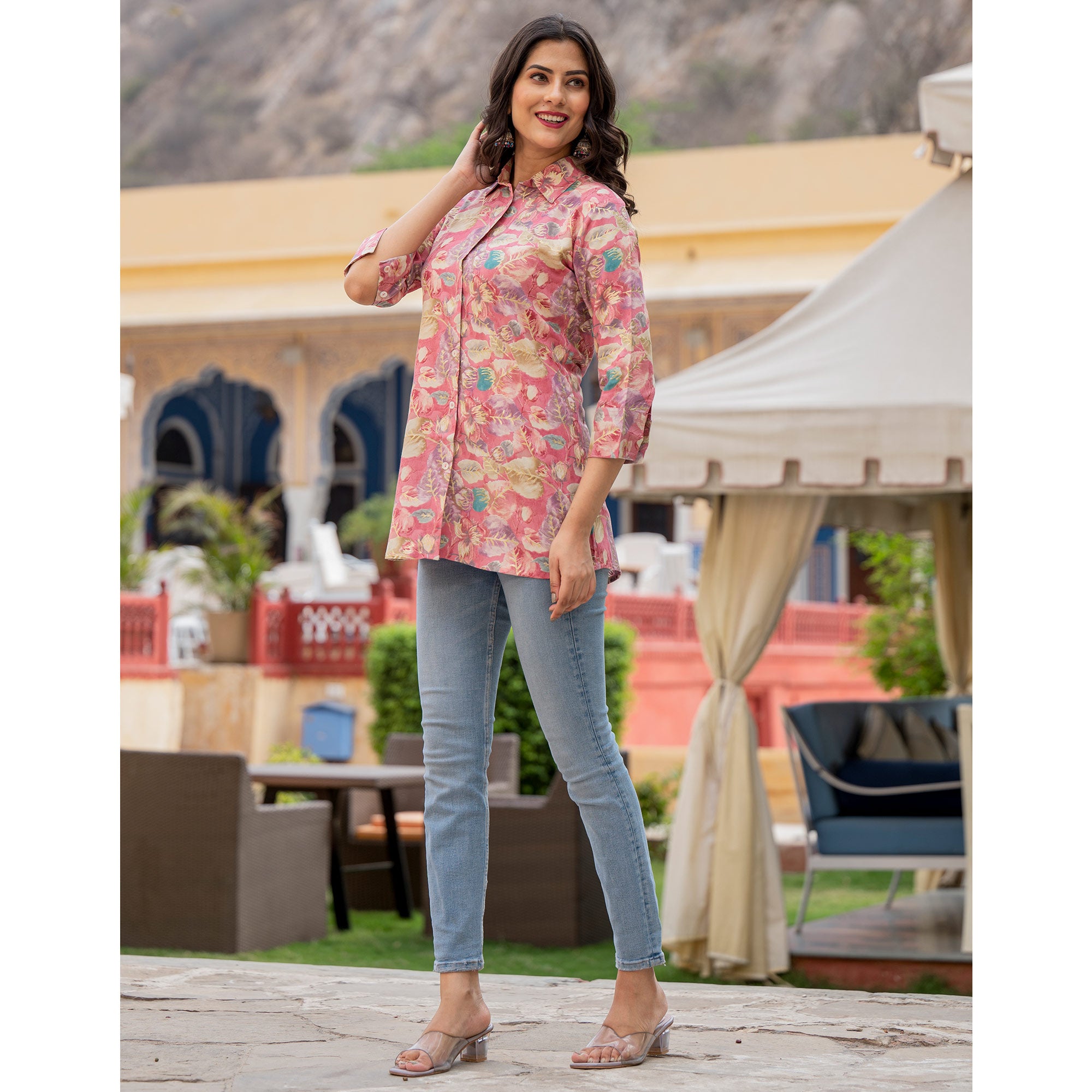 Pink Floral Printed Rayon Top