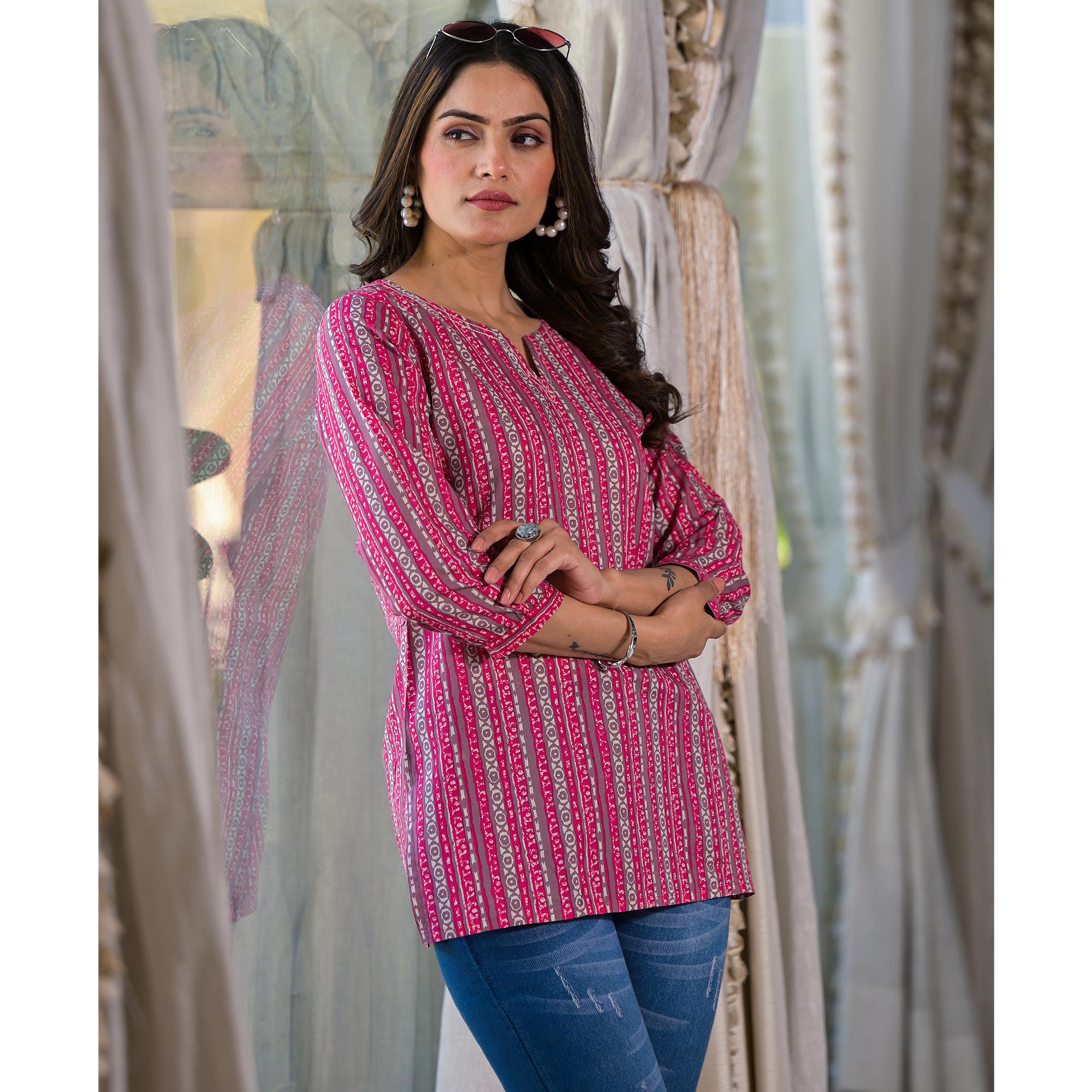 Pink Printed Pure Cotton Top
