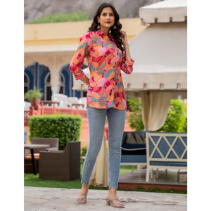 Peach Printed Rayon Top