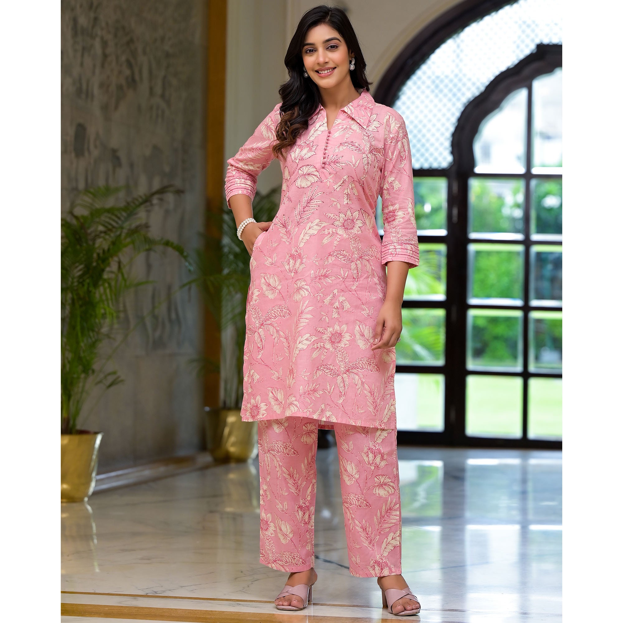 Pink Floral Printed Pure Cotton Co-ord Set