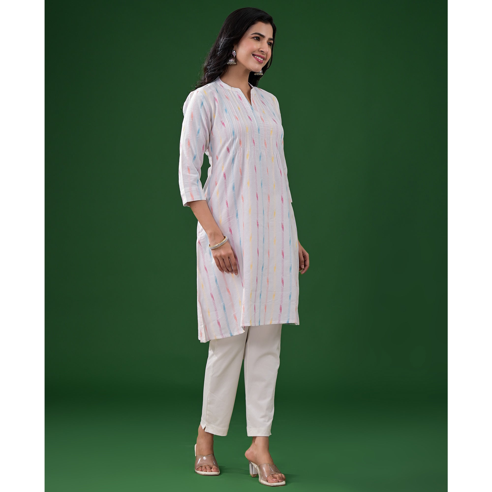 White Printed Pure Cotton A-Line Kurti