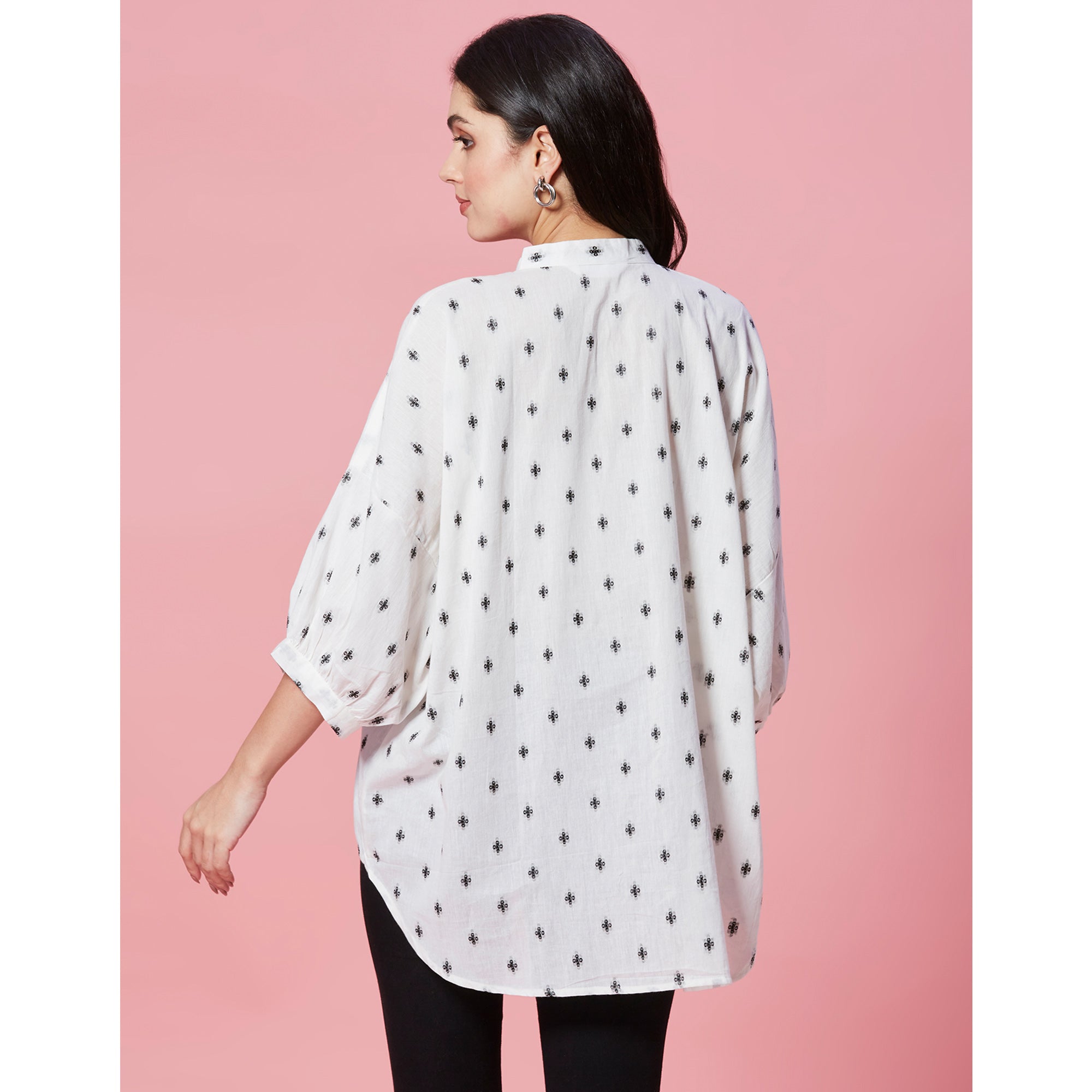 White Jacquard Butti Woven Pure Cotton Kimono Top