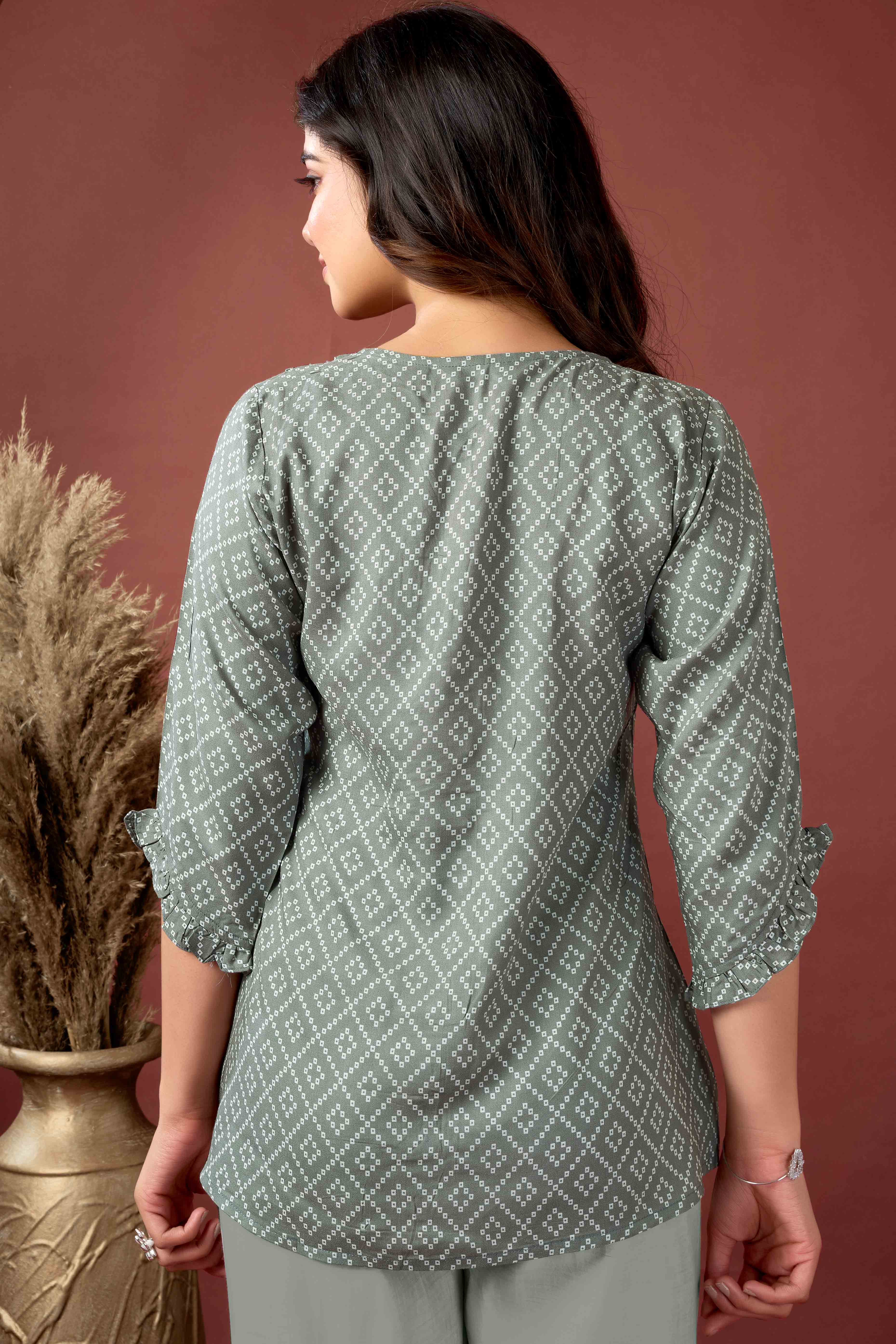Grey Bandhani Printed Pure Cotton Top