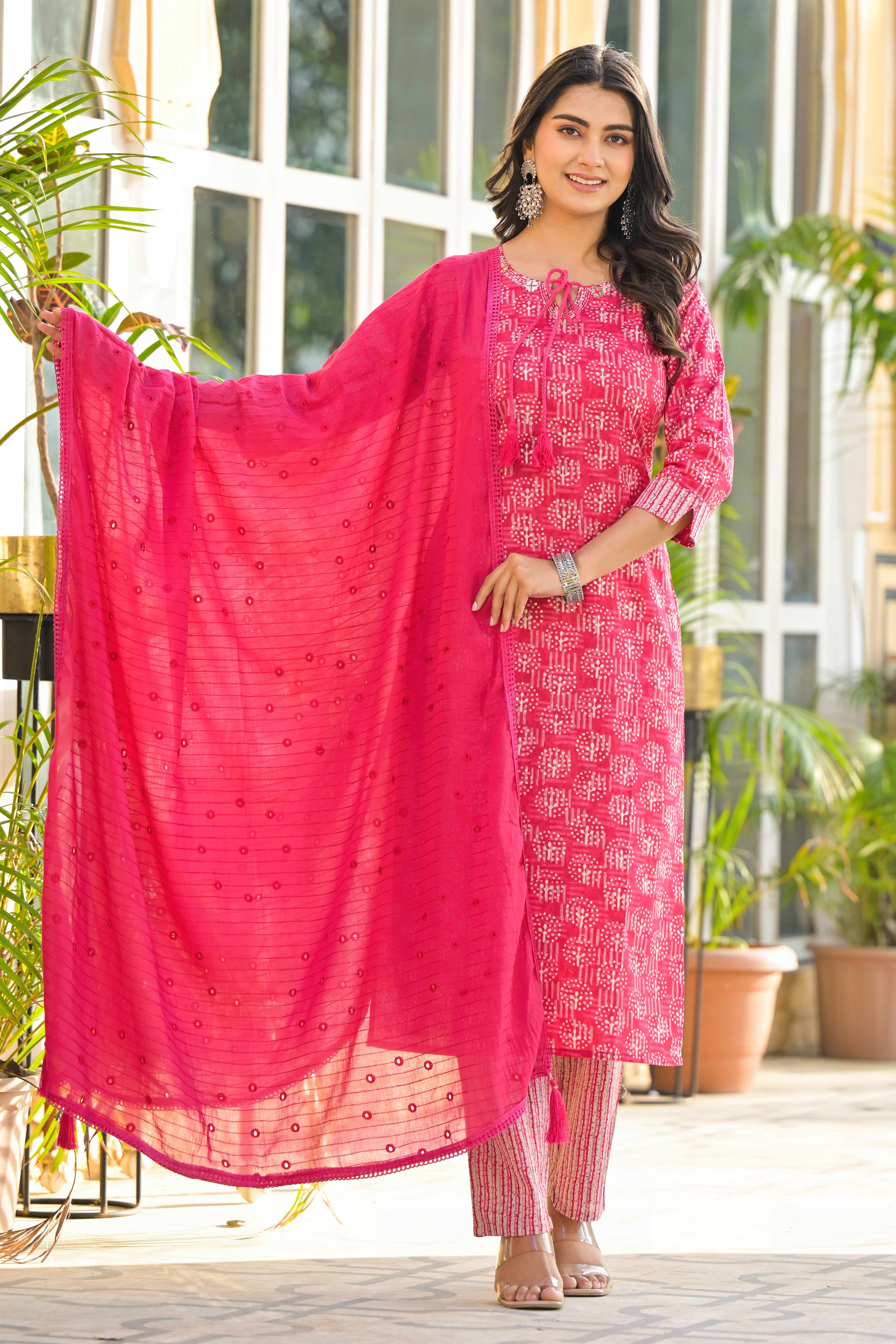 Pink Floral Printed Pure Cotton Straight Salwar Suit