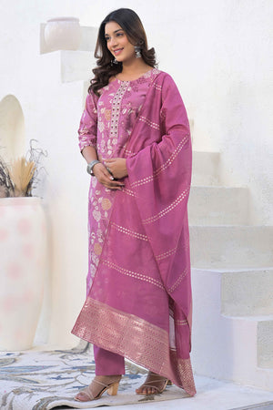 Light Purple Straight Viscose Salwar Suit With Delicate Floral Prints