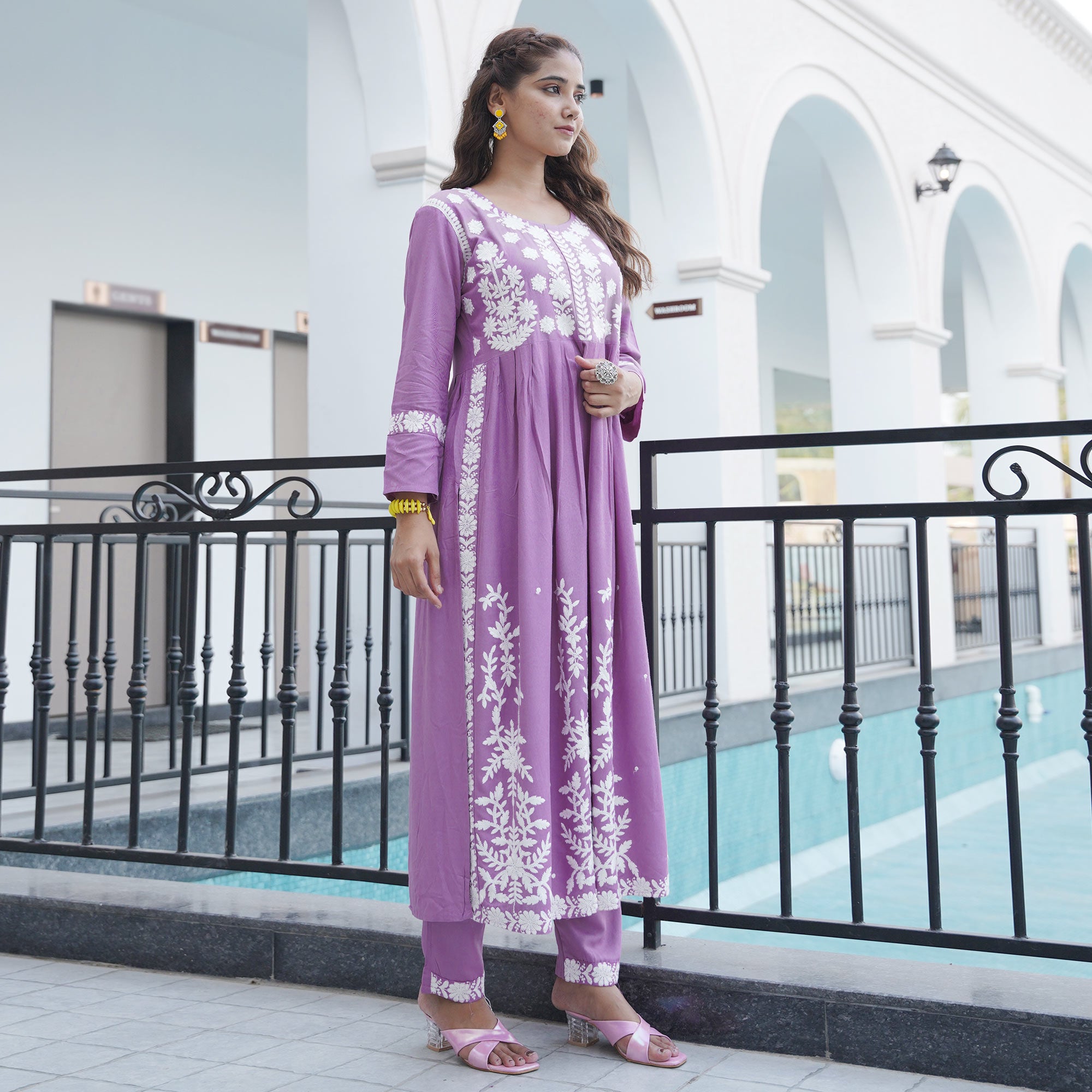 Purple Embroidered Rayon Salwar suit