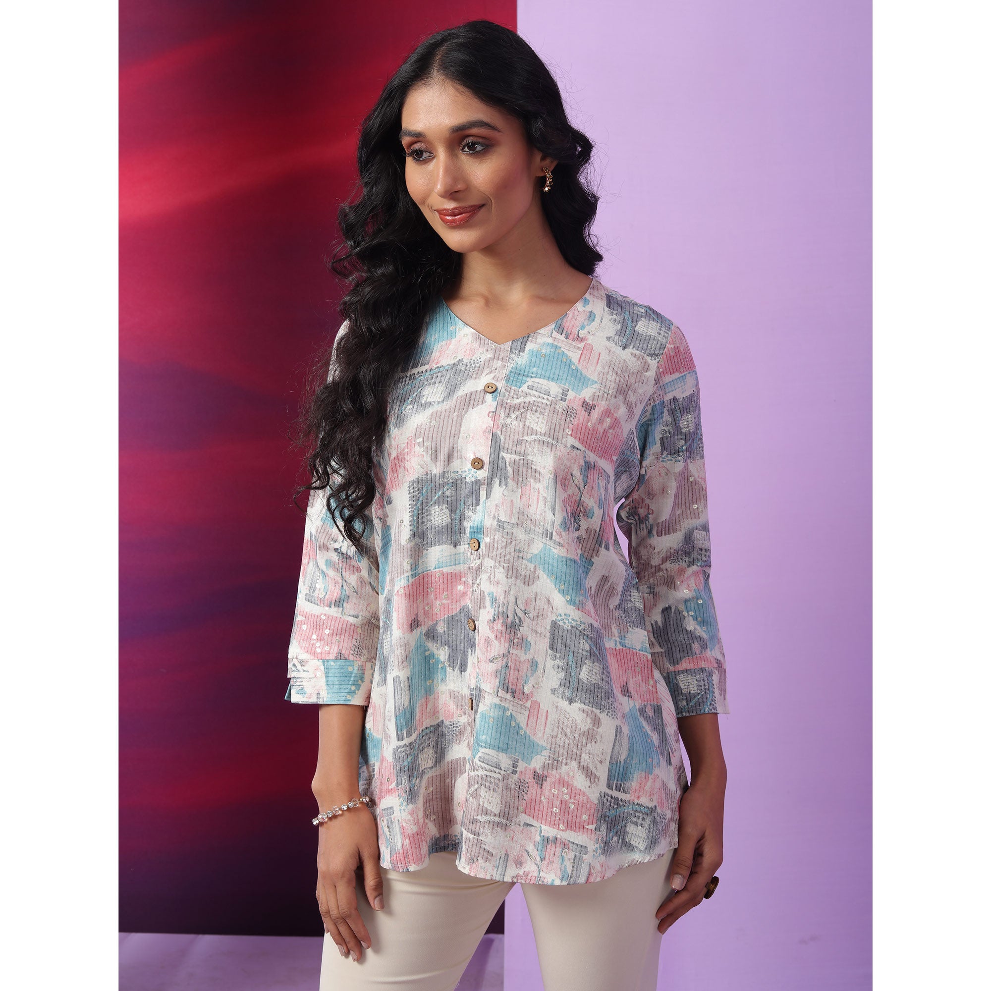 Blue Printed Pure Cotton Top