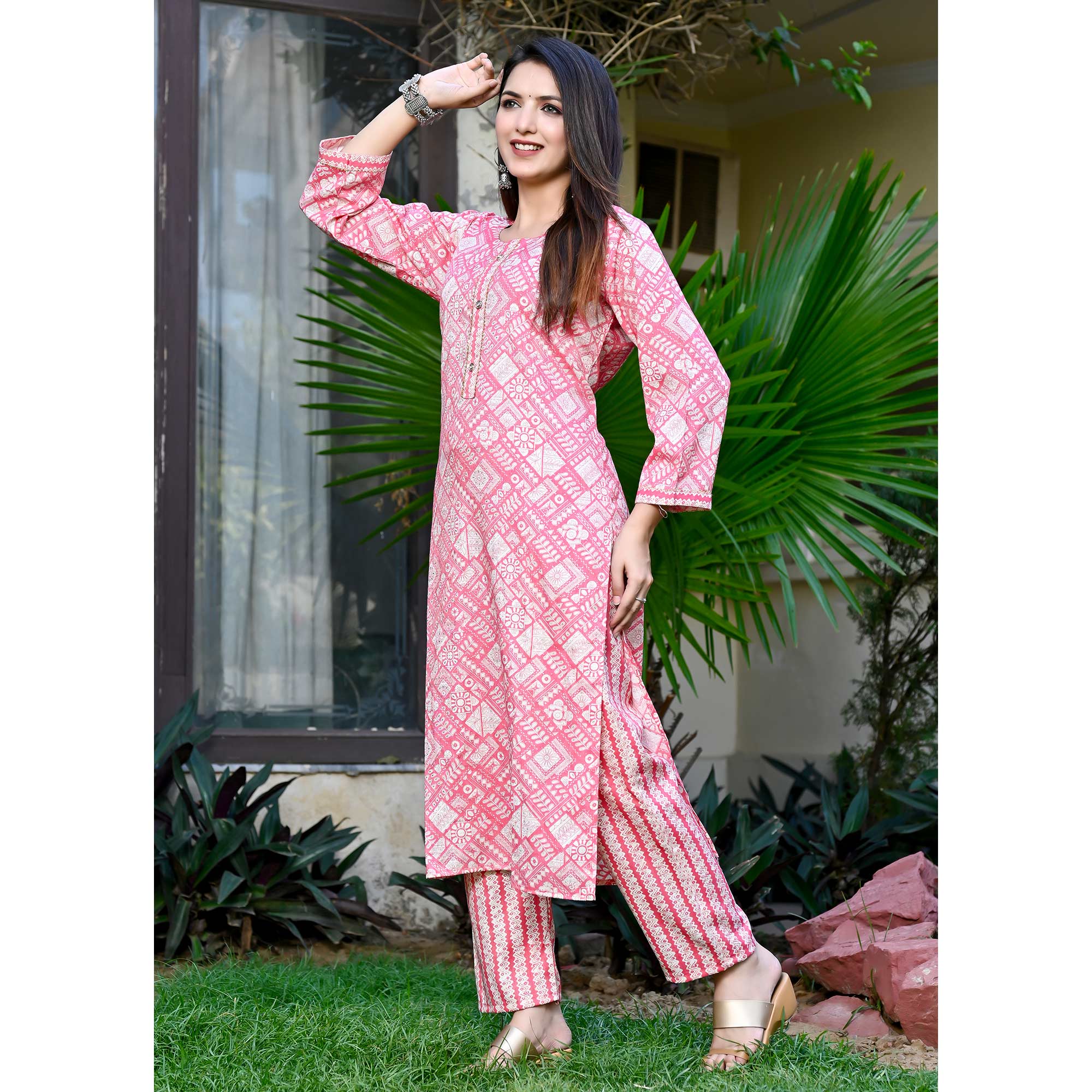 Pink Floral Printed Rayon Salwar Suit