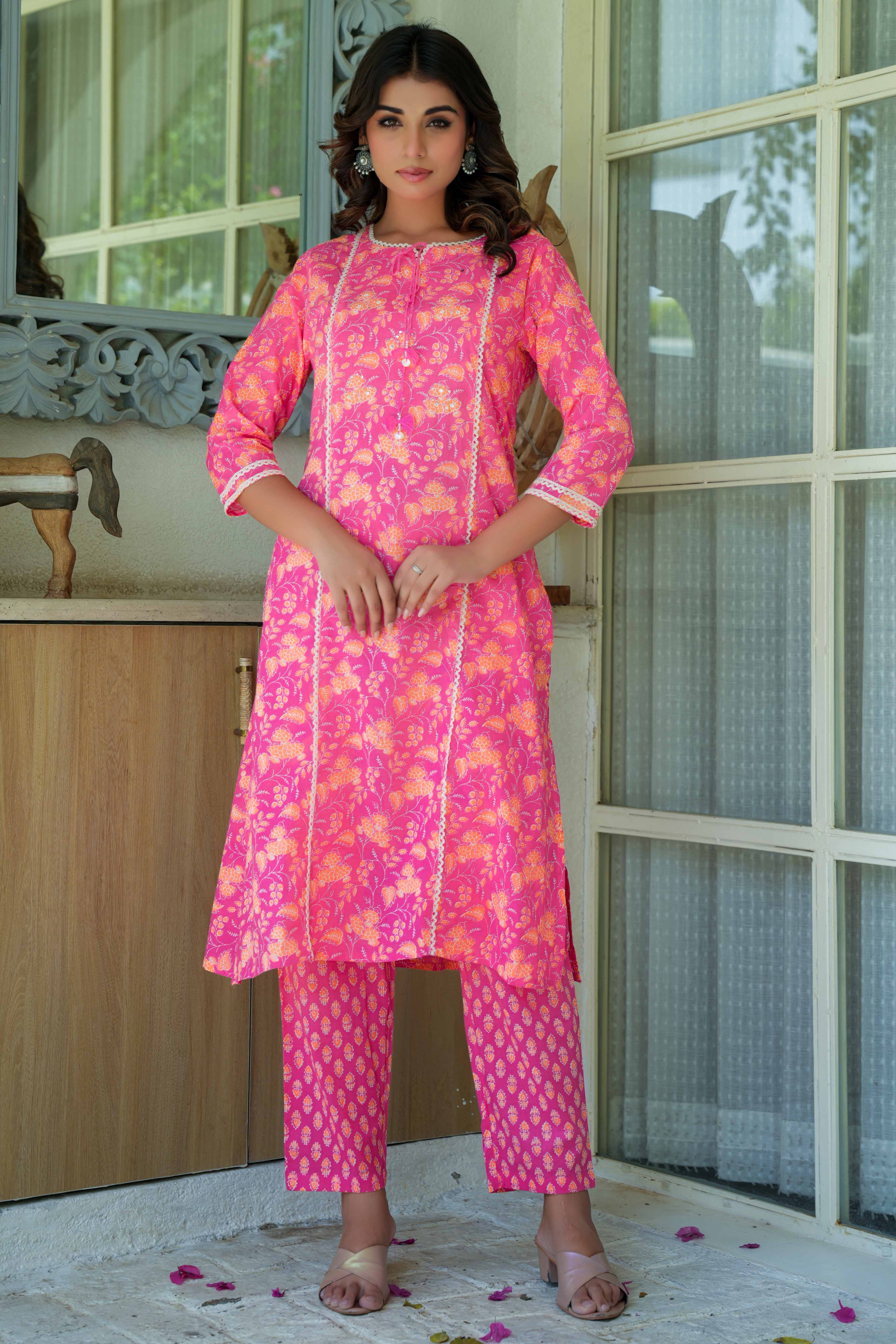 Pure Cotton Pink Floral Printed Straight Salwar Suit for the Perfect Blend of Comfort and Style
