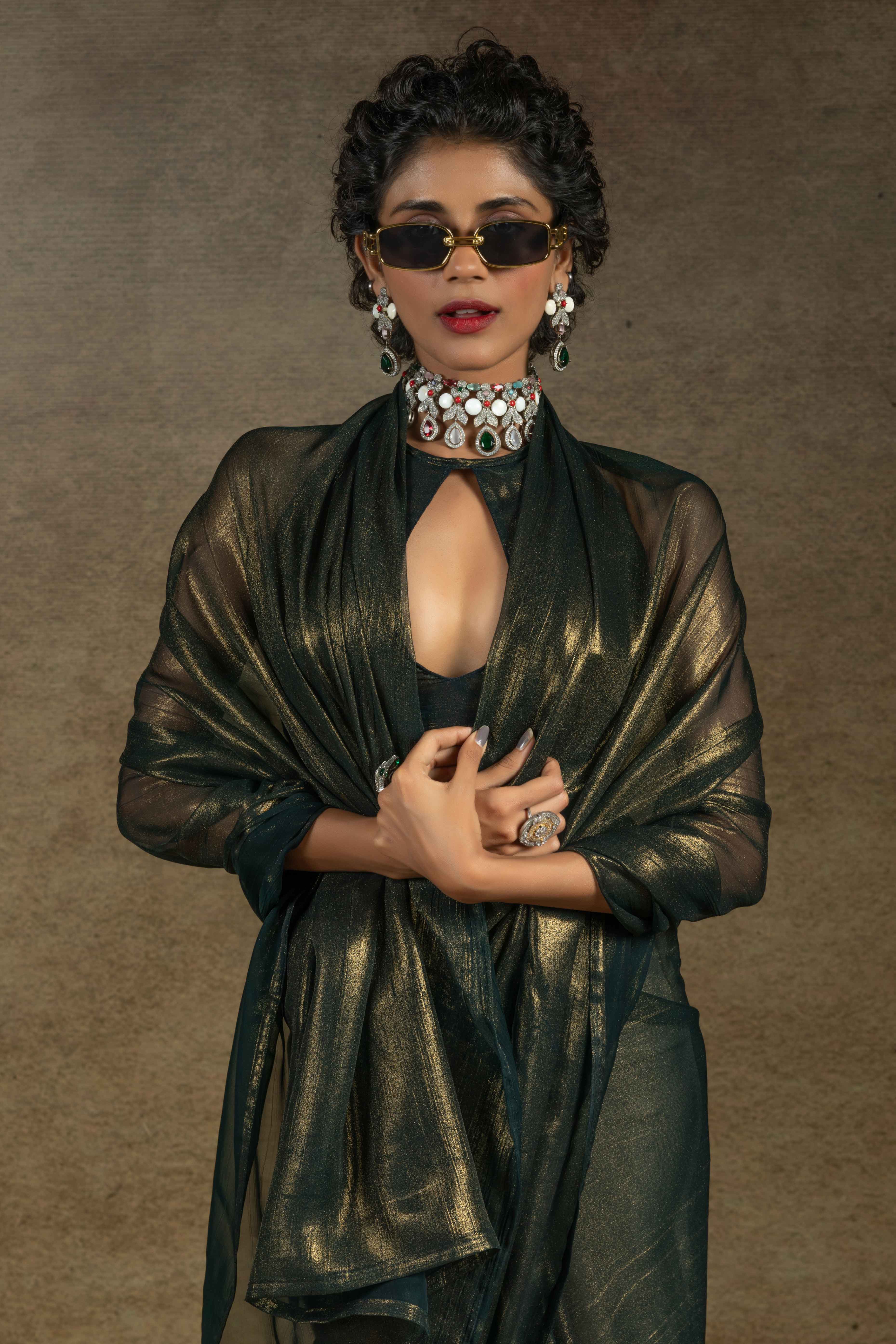 Black Ready-to-Wear Chiffon Saree in Minimal Solid Pattern for a Classy Vibe