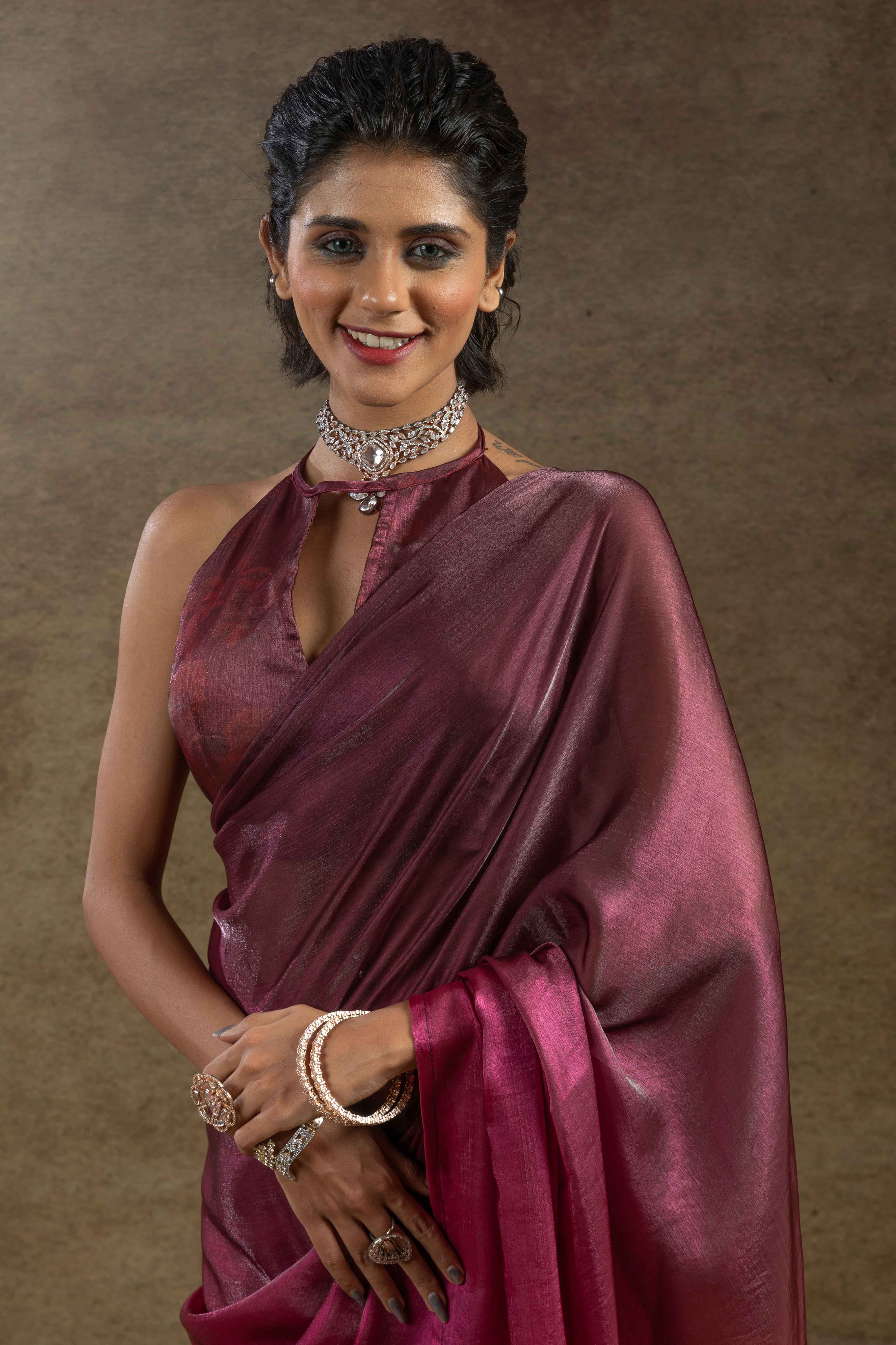 Magenta Ready-to-Wear Chiffon Saree in Minimal Solid Pattern for a Classy Vibe