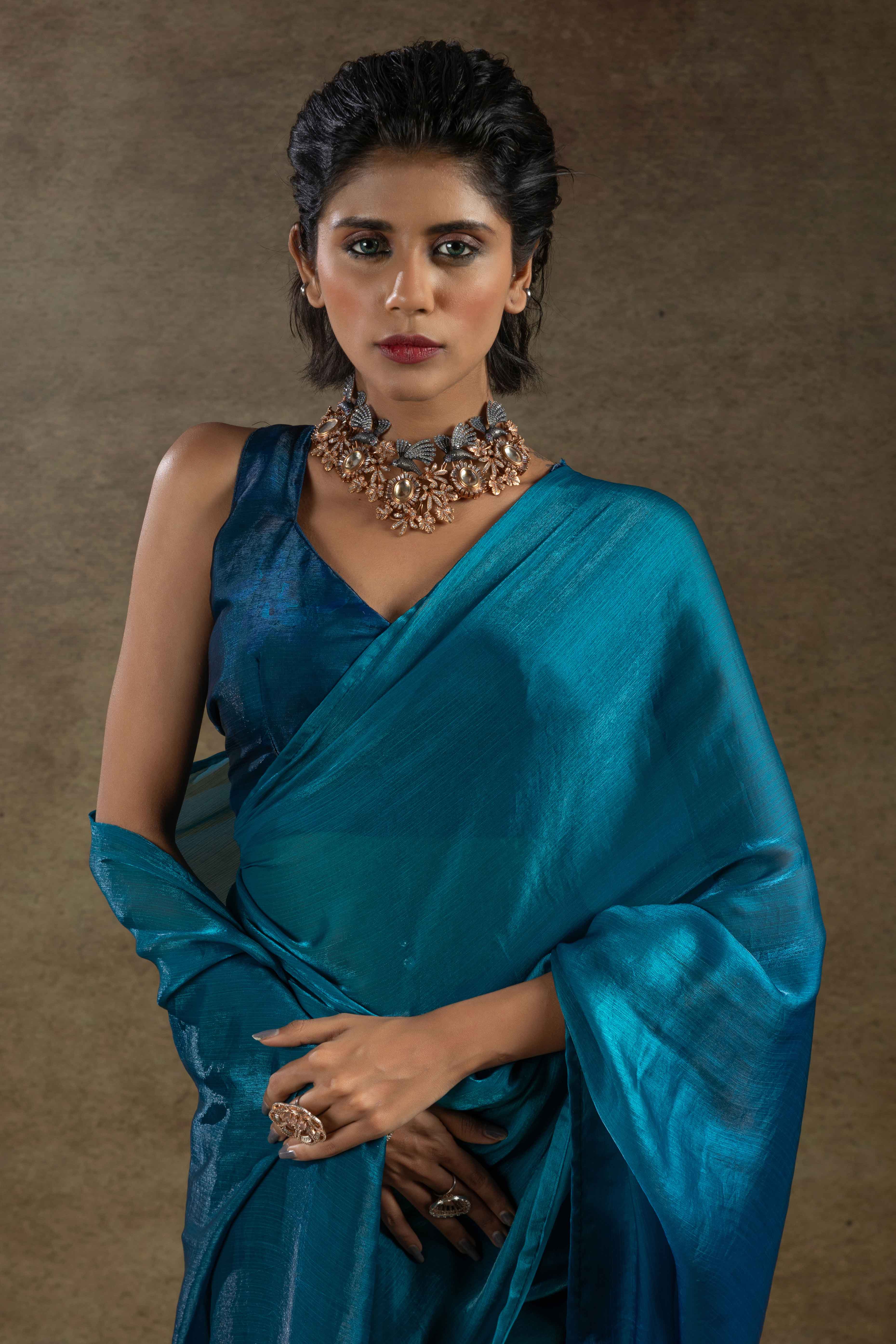 Sky Blue Ready-to-Wear Chiffon Saree in Minimal Solid Pattern for a Classy Vibe