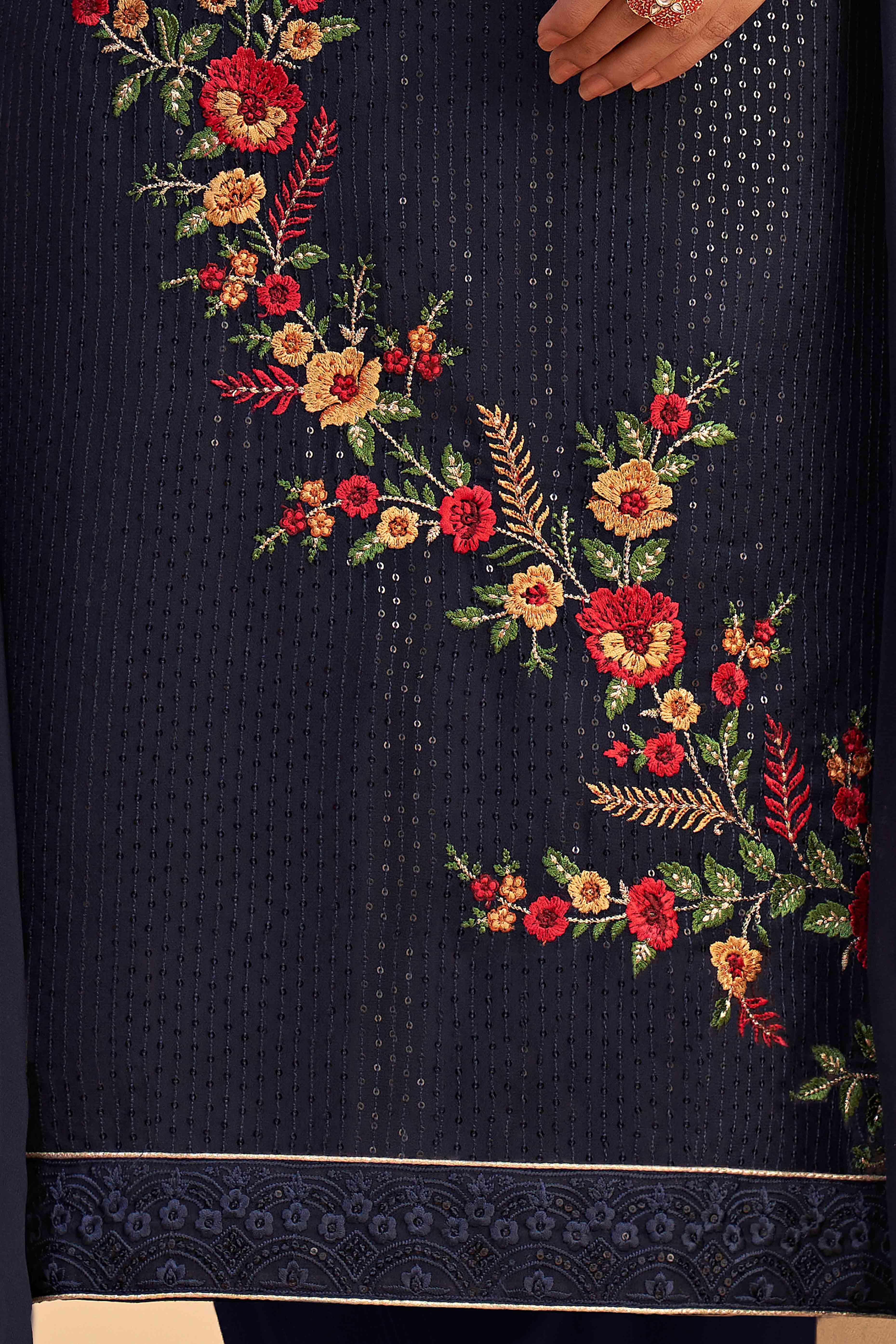 Blue Floral Sequins Embroidered Georgette Semi Stitched Suit