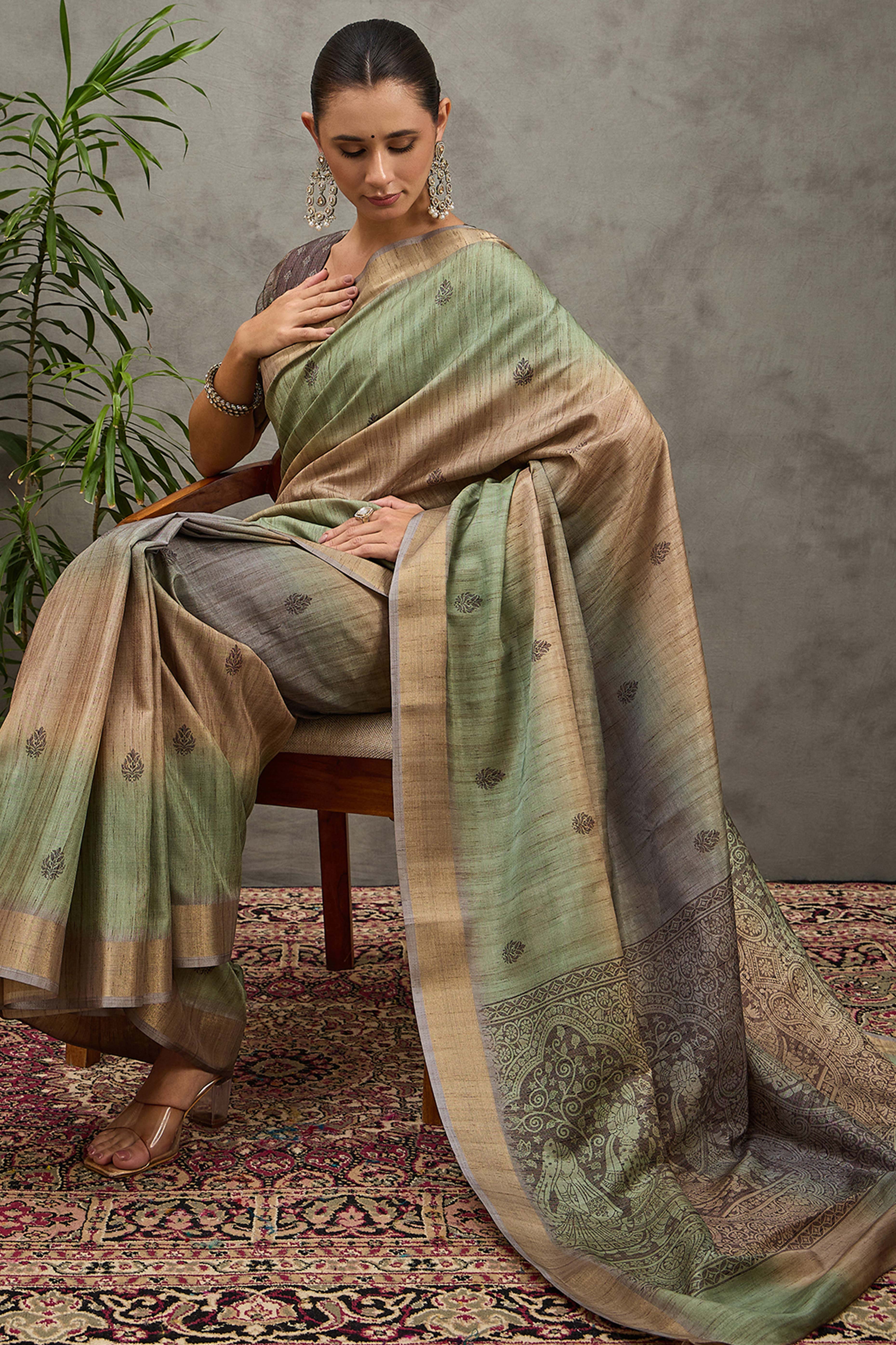 Pista Green Festive Wear Art Silk Saree Featuring Intricate Floral Weaving
