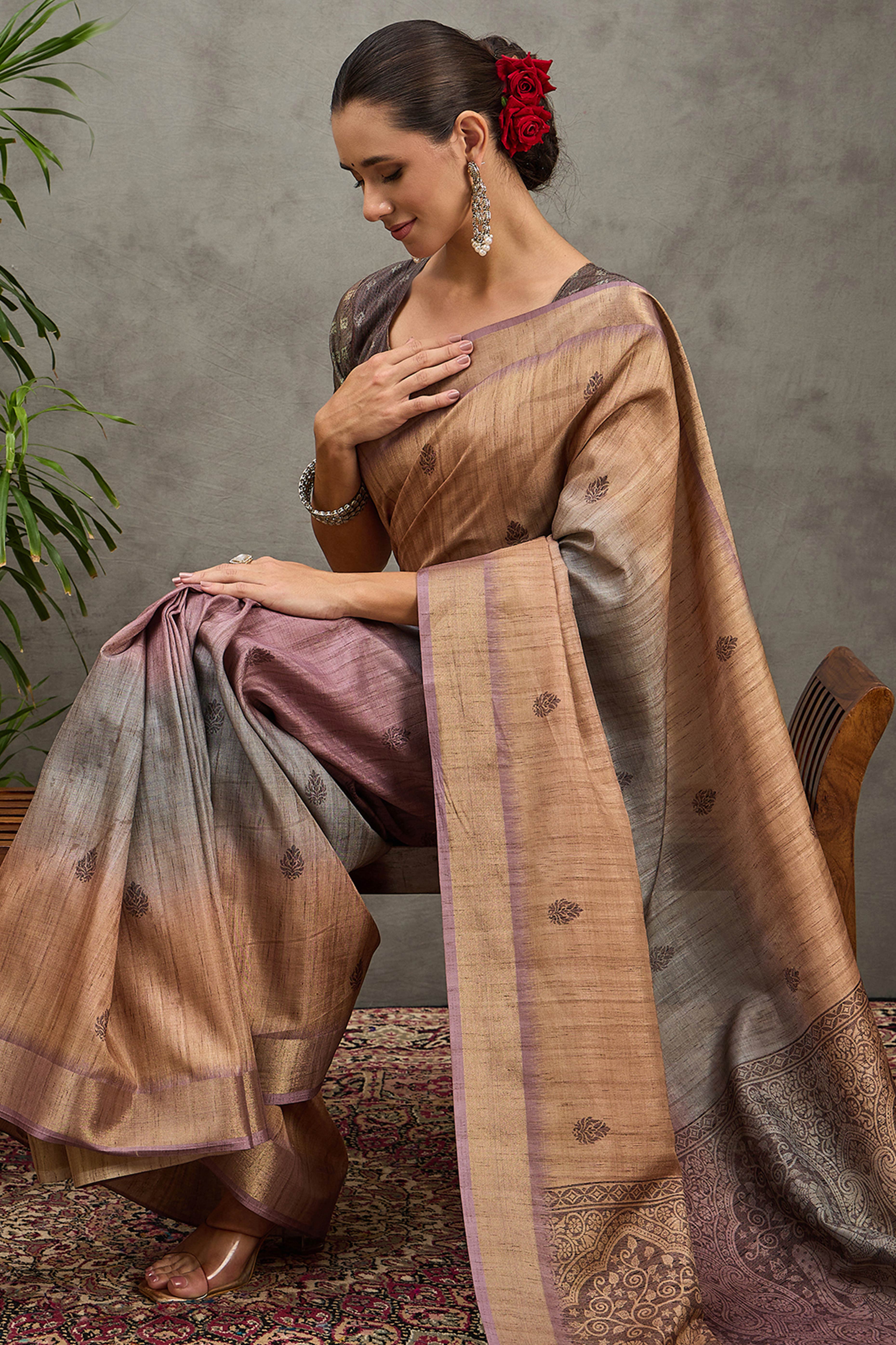 Beige Festive Wear Art Silk Saree Featuring Intricate Floral Print