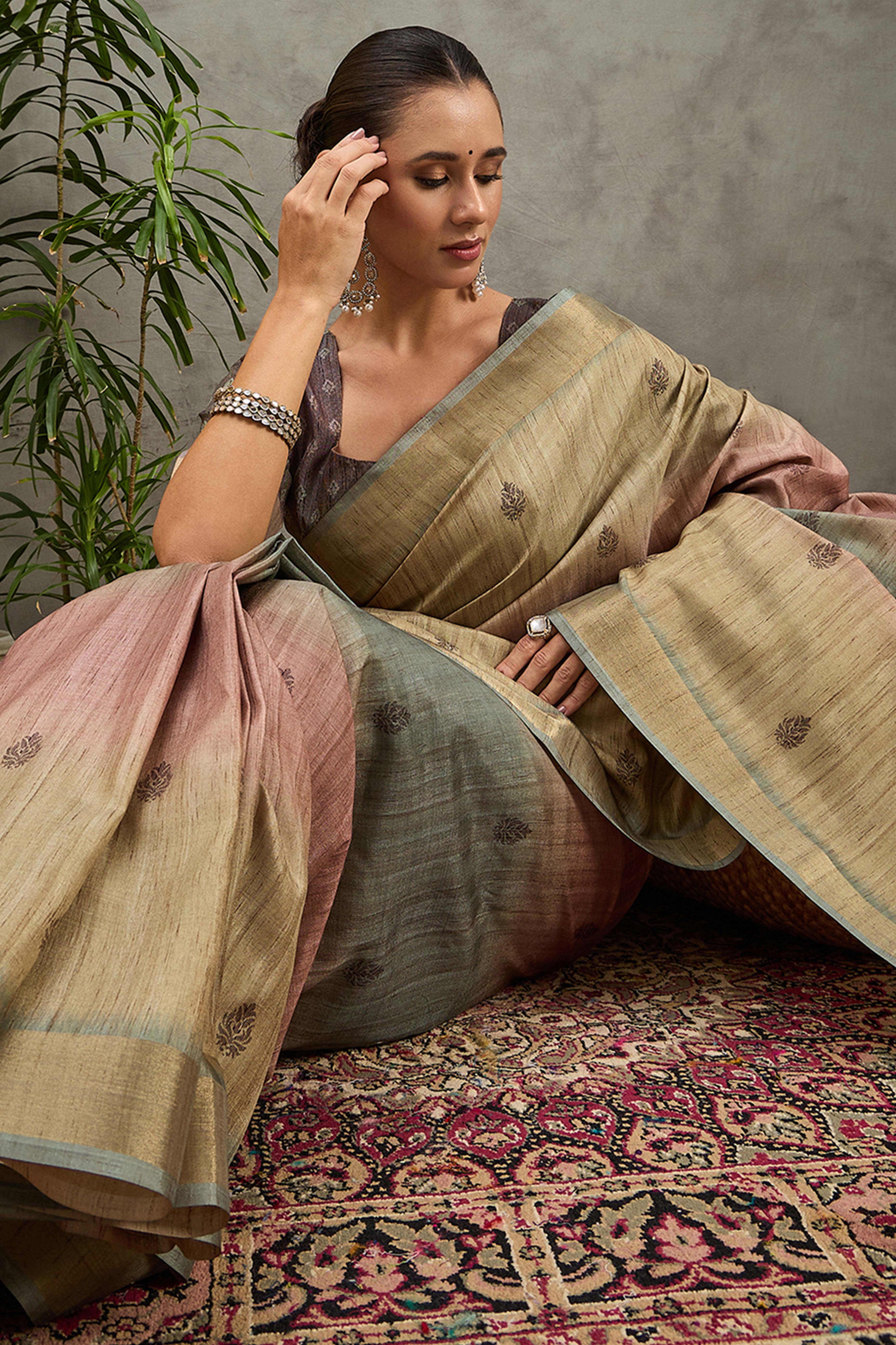 Olive Festive Wear Art Silk Saree Featuring Intricate Floral Weaving