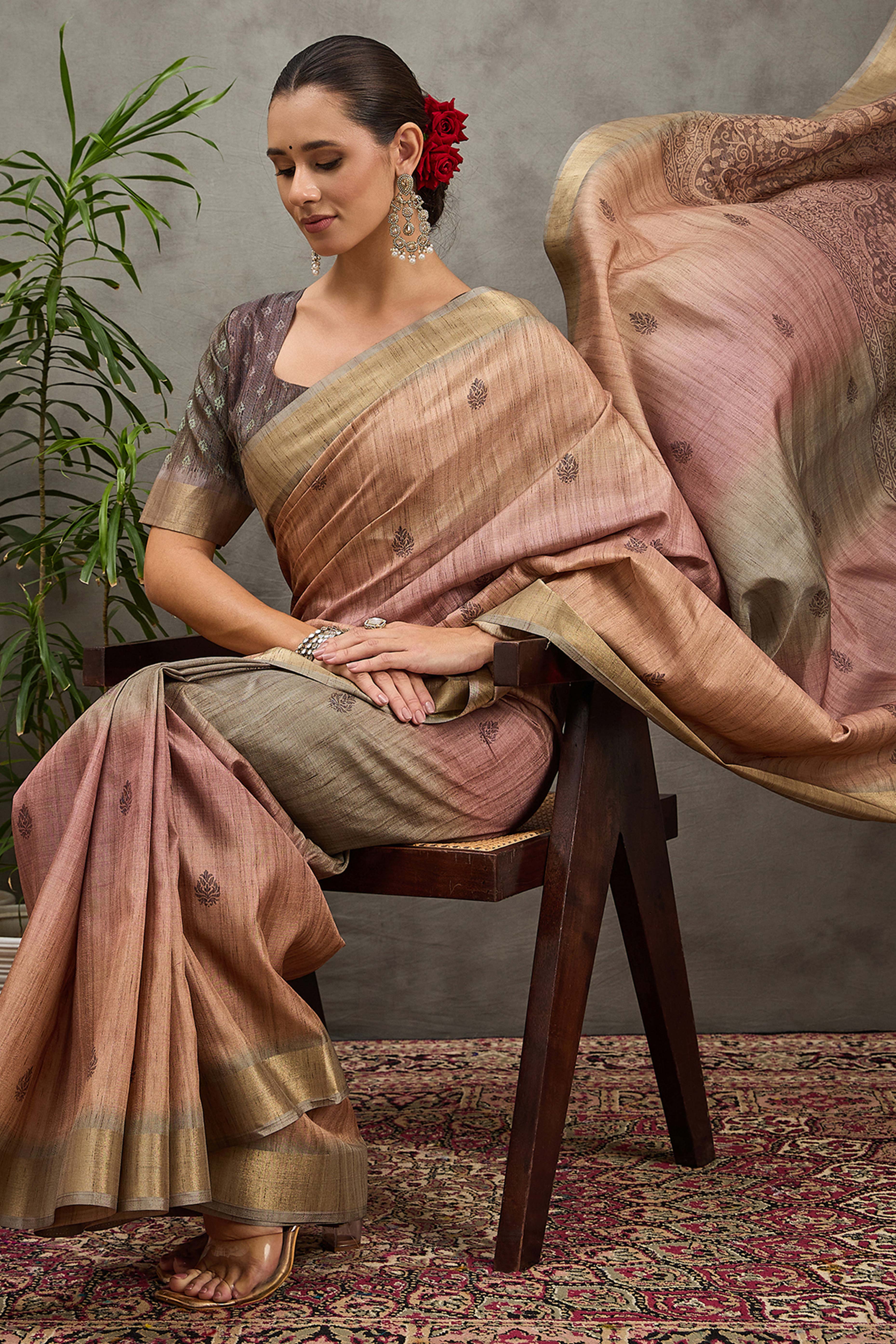 Beige Festive Wear Art Silk Saree Featuring Intricate Floral Weaving
