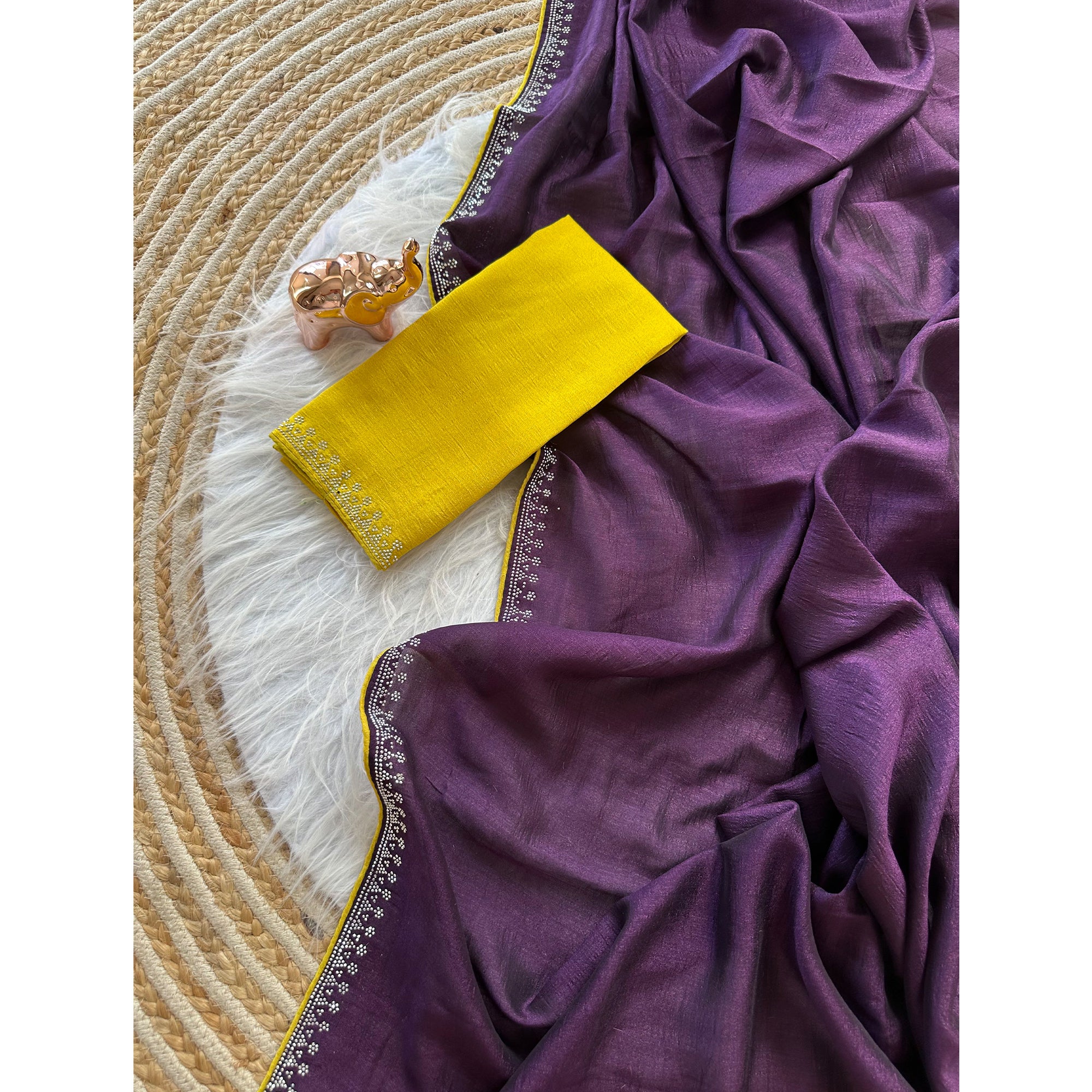 Purple Partywear Vichitra Silk Saree Featuring Exquisite Swarovski Stone Work