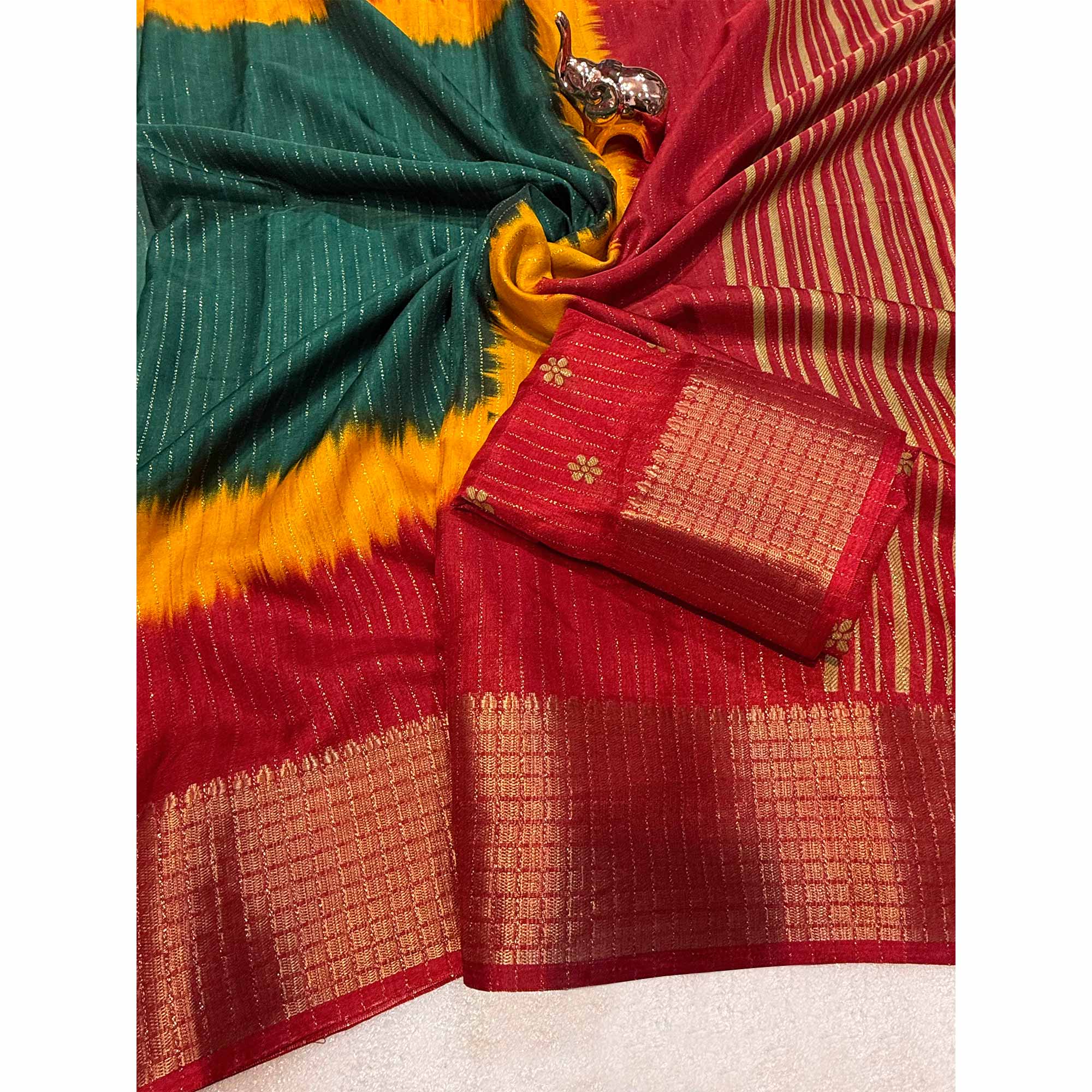 Green Dual Tone Woven Dola Silk Saree with Zari Weaving