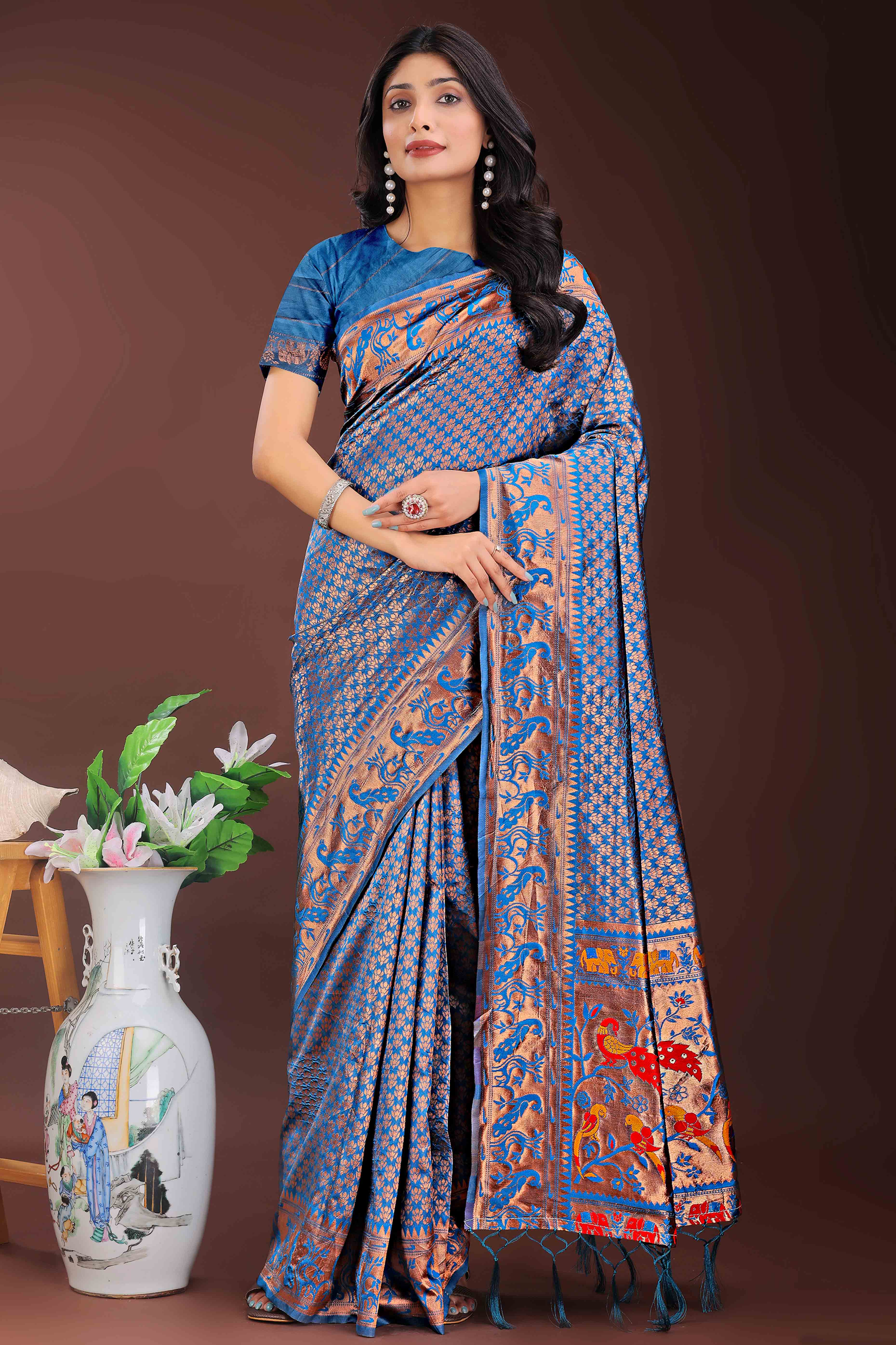 Blue Saree in Banarasi Silk with Luxurious Zari Brocade Weaving