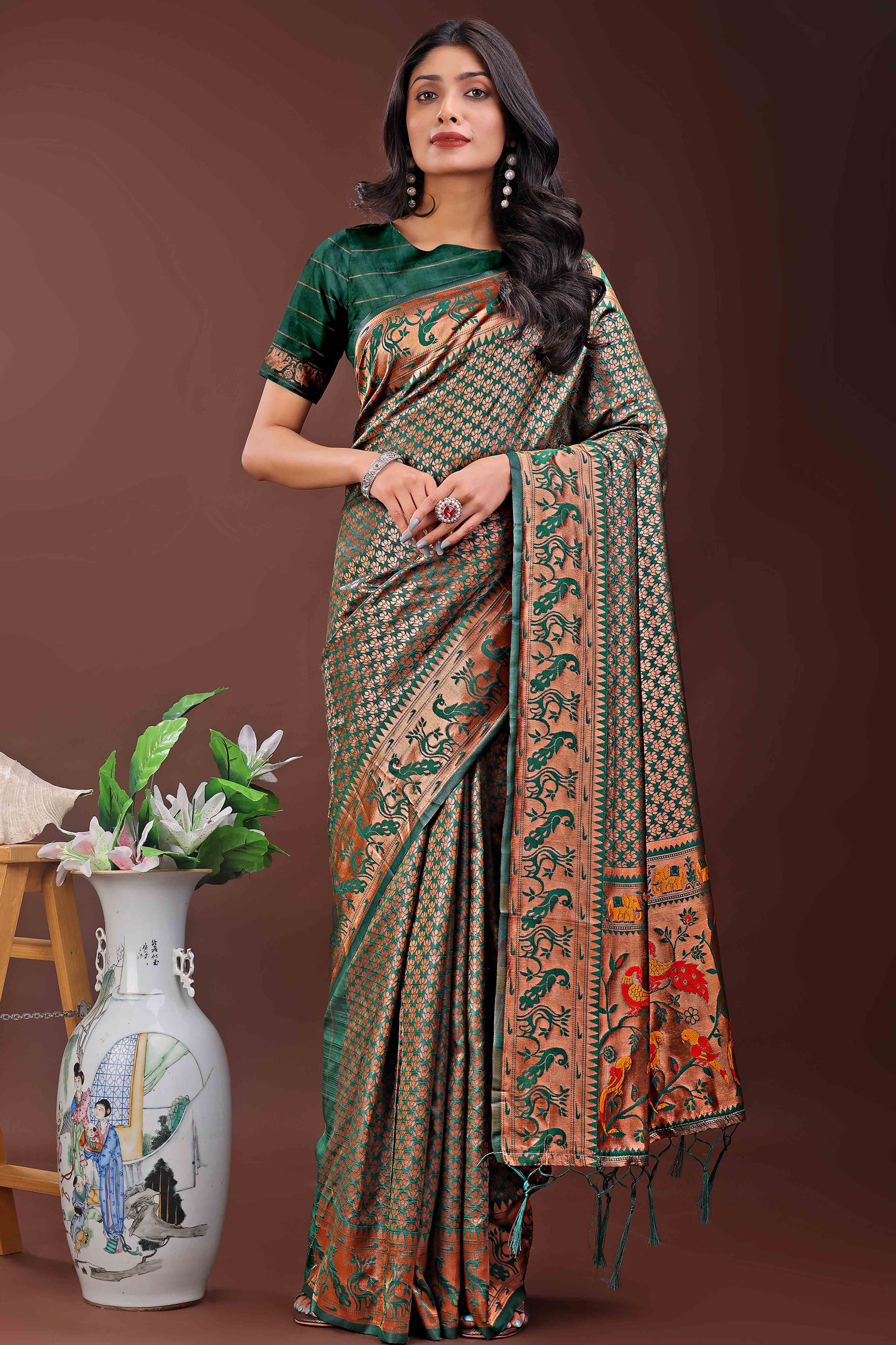 Green Saree in Banarasi Silk with Luxurious Zari Brocade Weaving