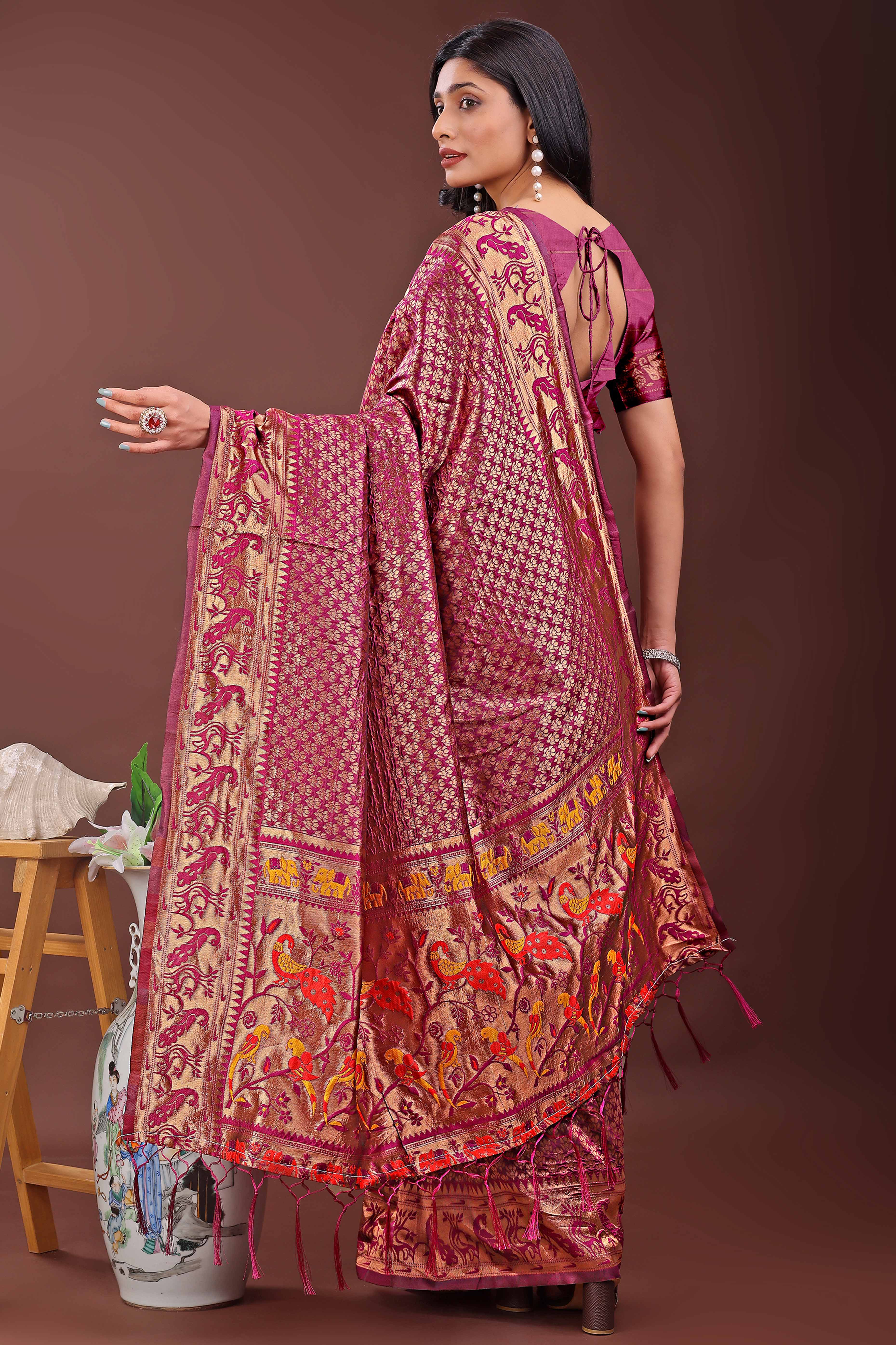 Magenta Saree in Banarasi Silk with Luxurious Zari Brocade Weaving