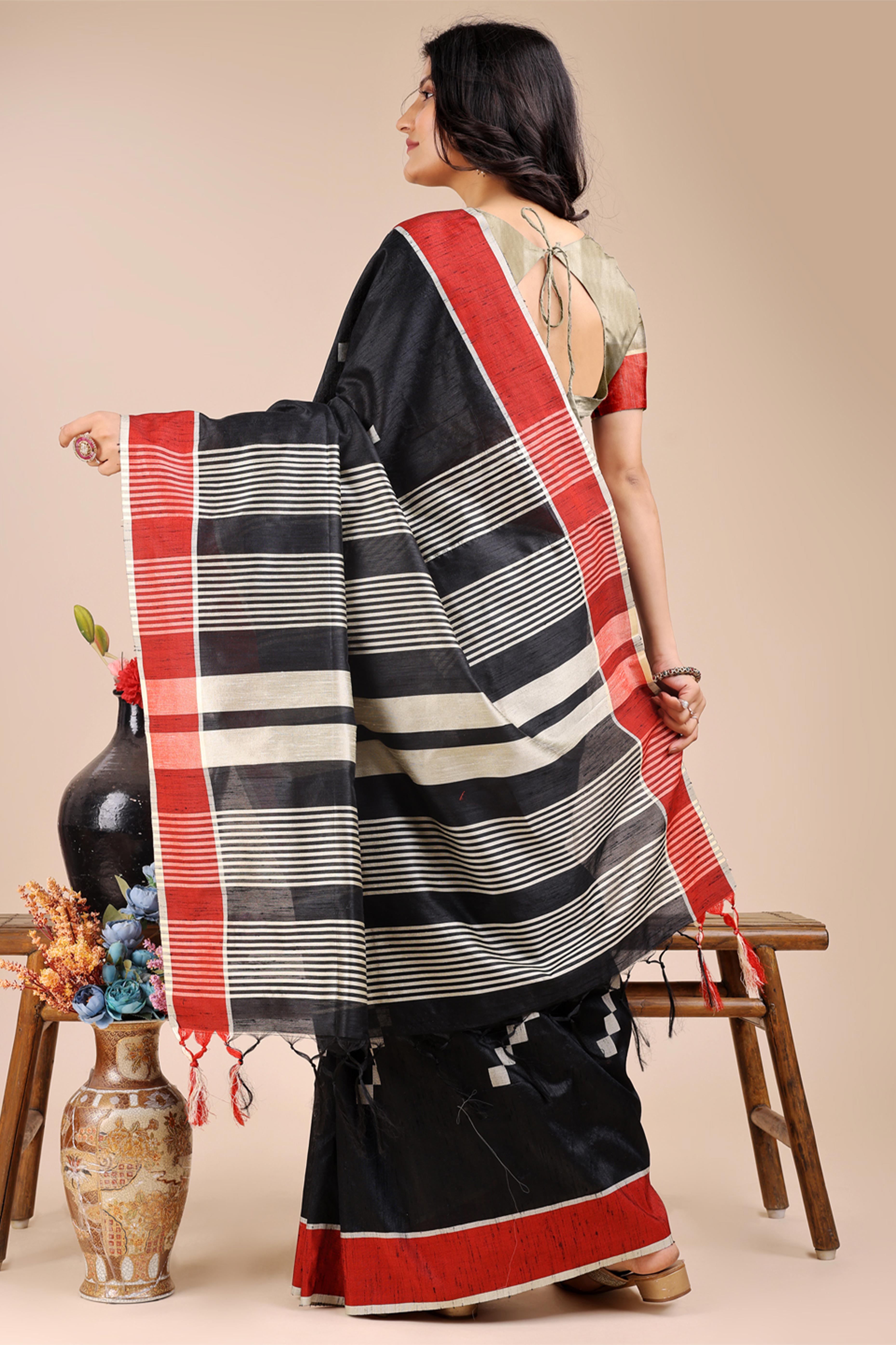 Black Saree in Cotton Silk with Heritage Inspired Zari Woven Accents