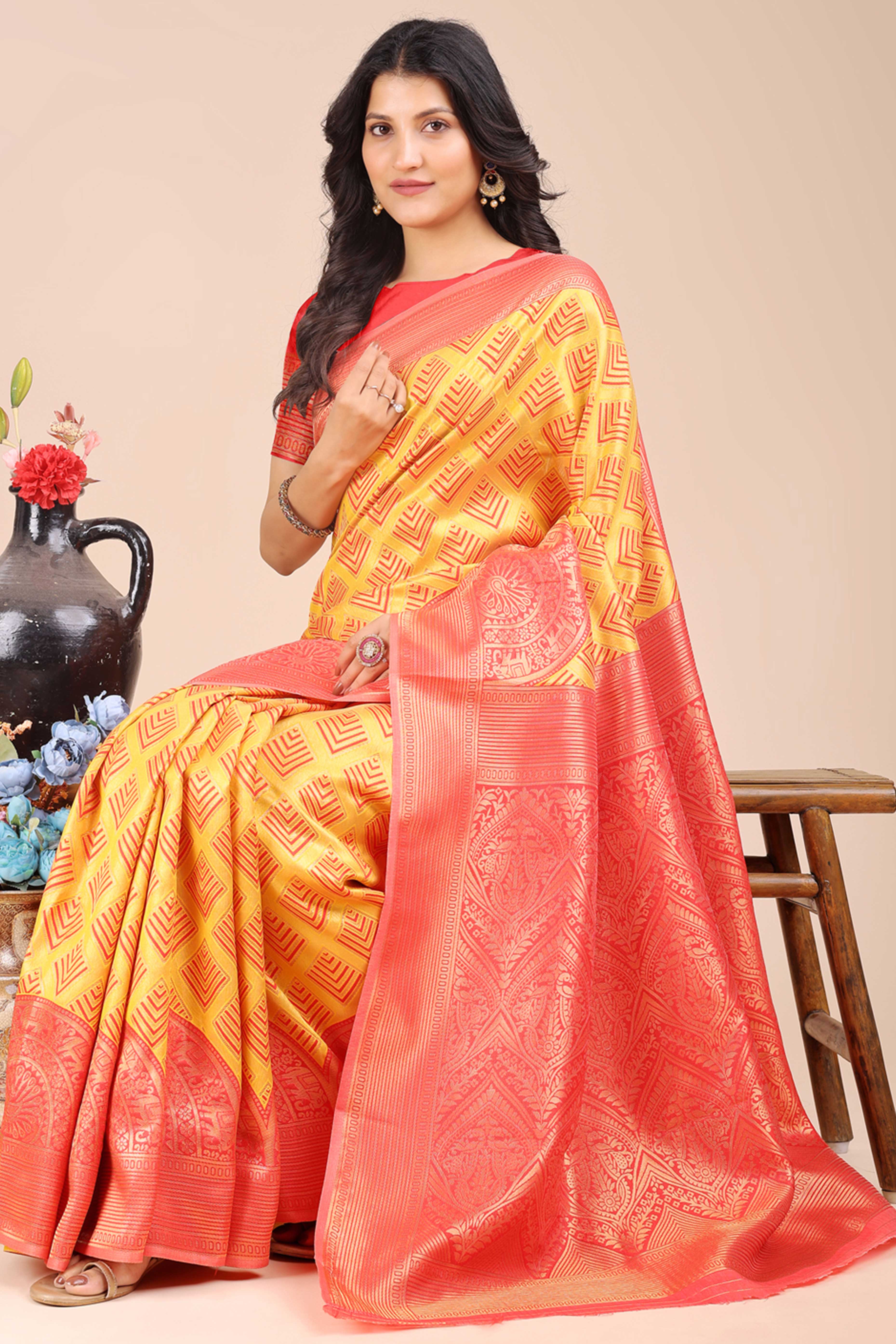 Yellow Zari Woven Banarasi Silk Saree with Luxurious Detailing