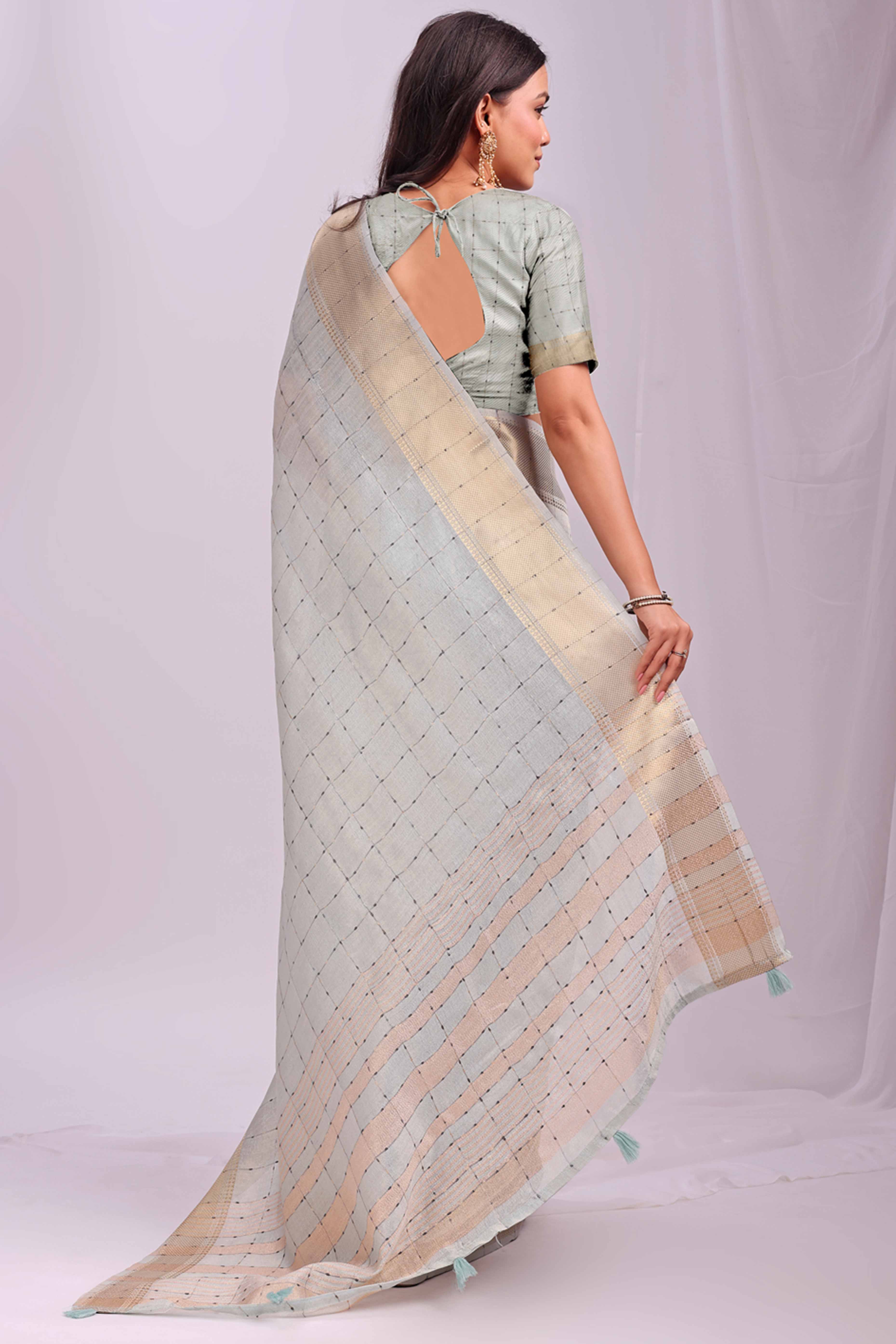 Sky Blue Lightweight Organza Saree with Rich Zari Checks Pattern