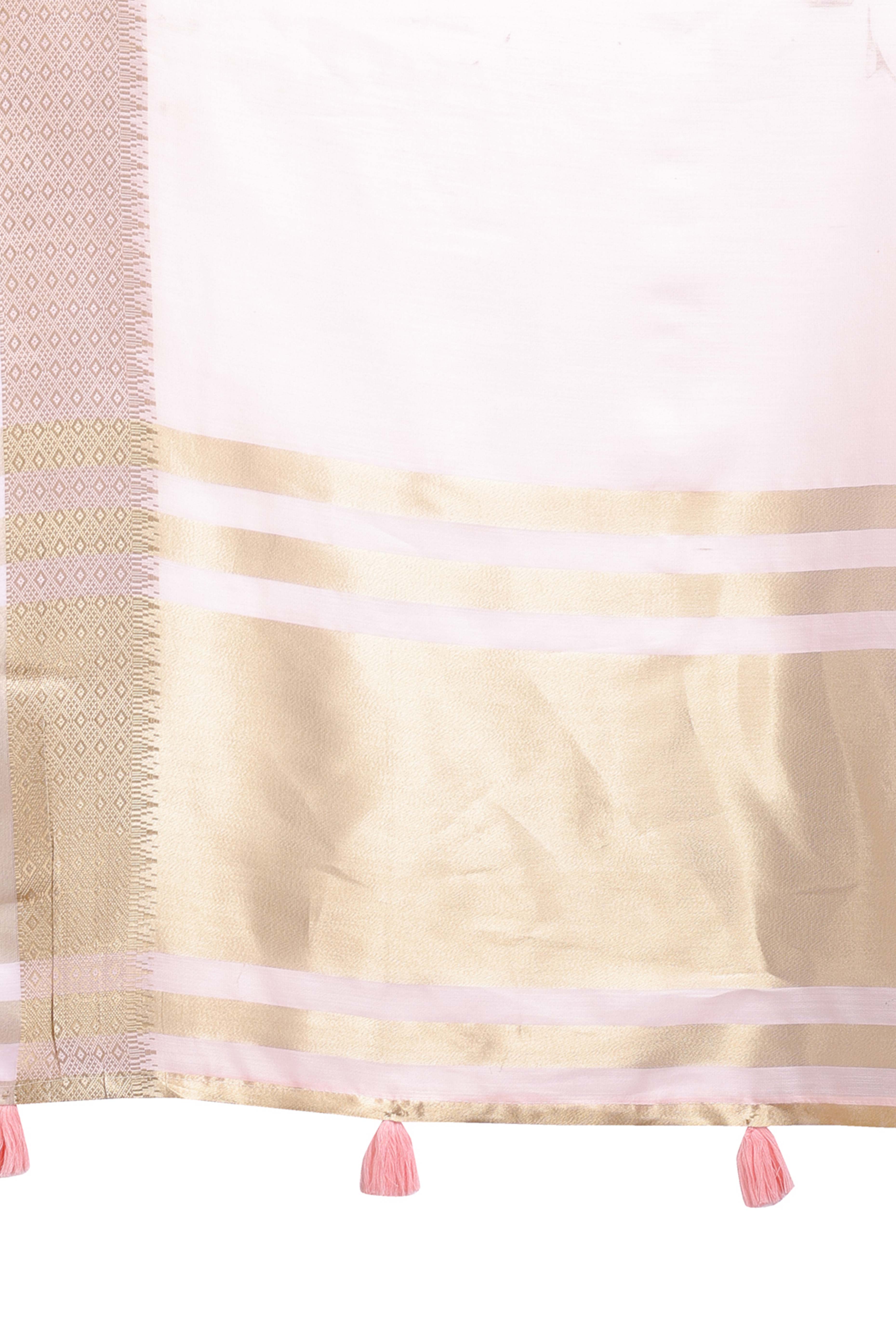 Light Pink Cotton Silk Saree with Zari Border Weaving