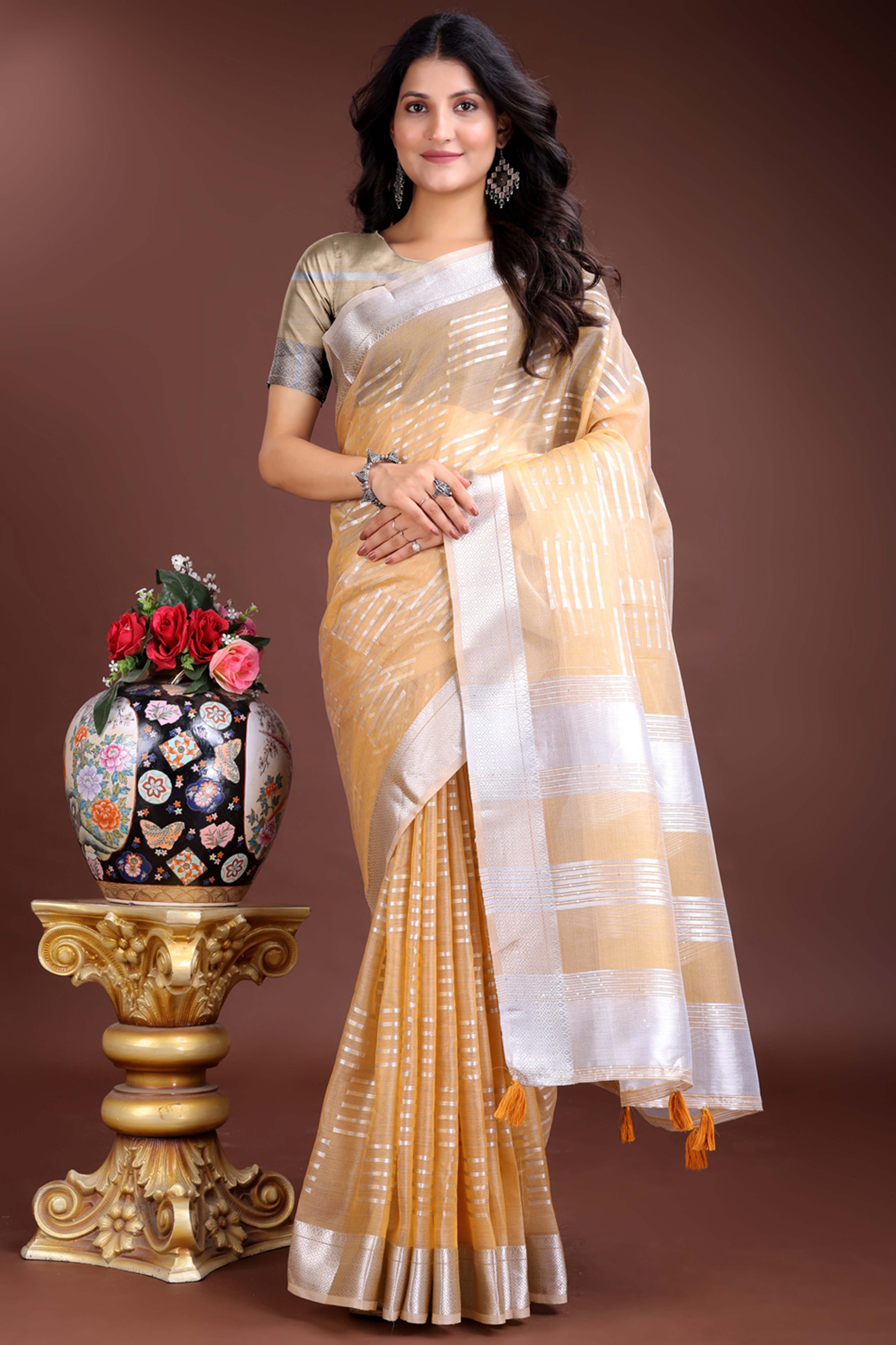 Mauve Pink Organza Saree with Zari Woven Charm