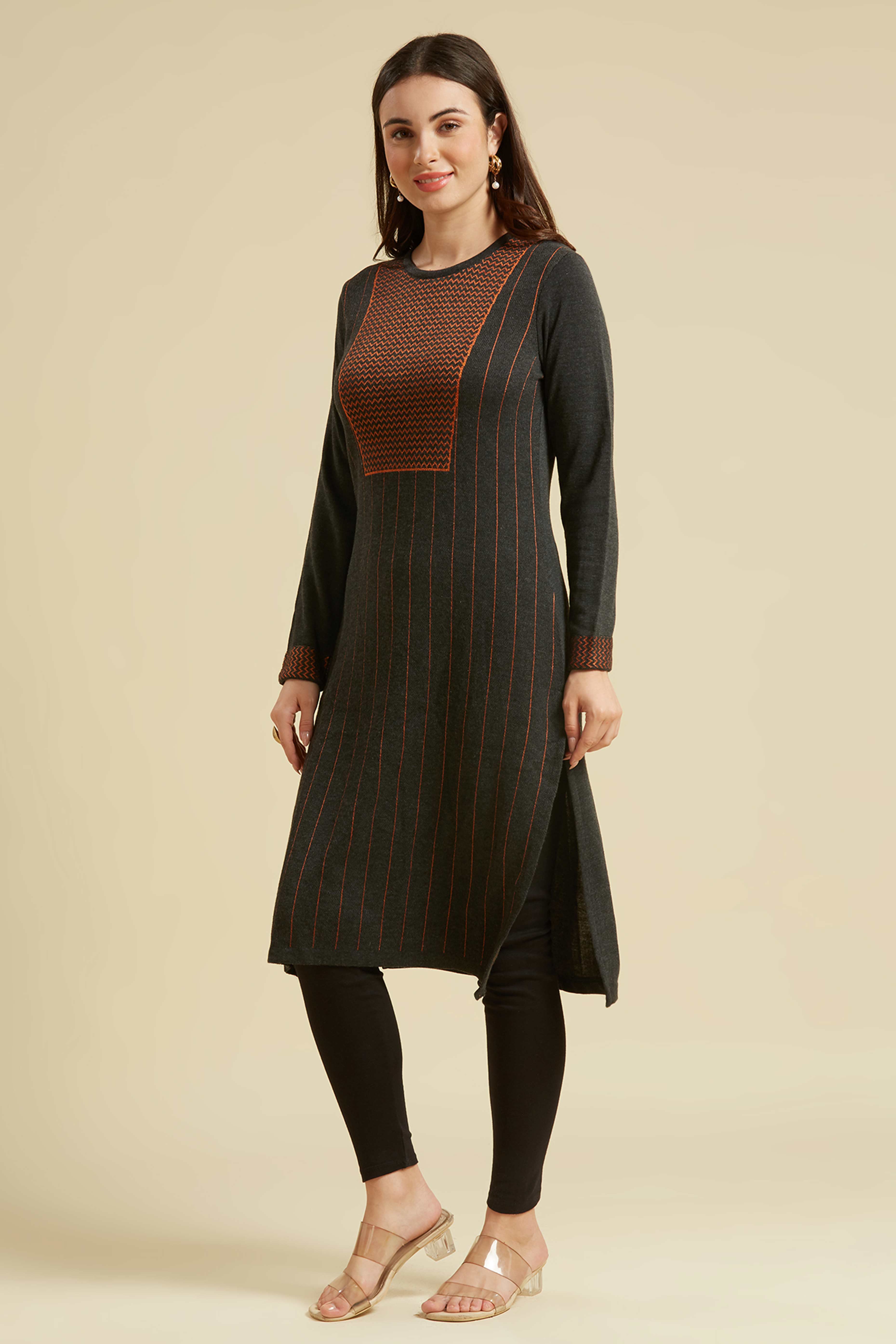 Grey Woolen Straight Kurti