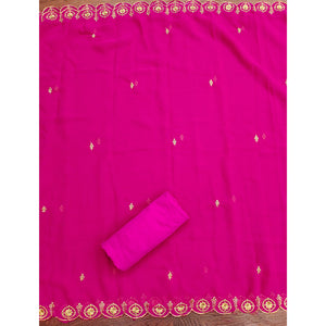 Rani Pink Georgette Dress Material Accented With Delicate Floral Embroidery