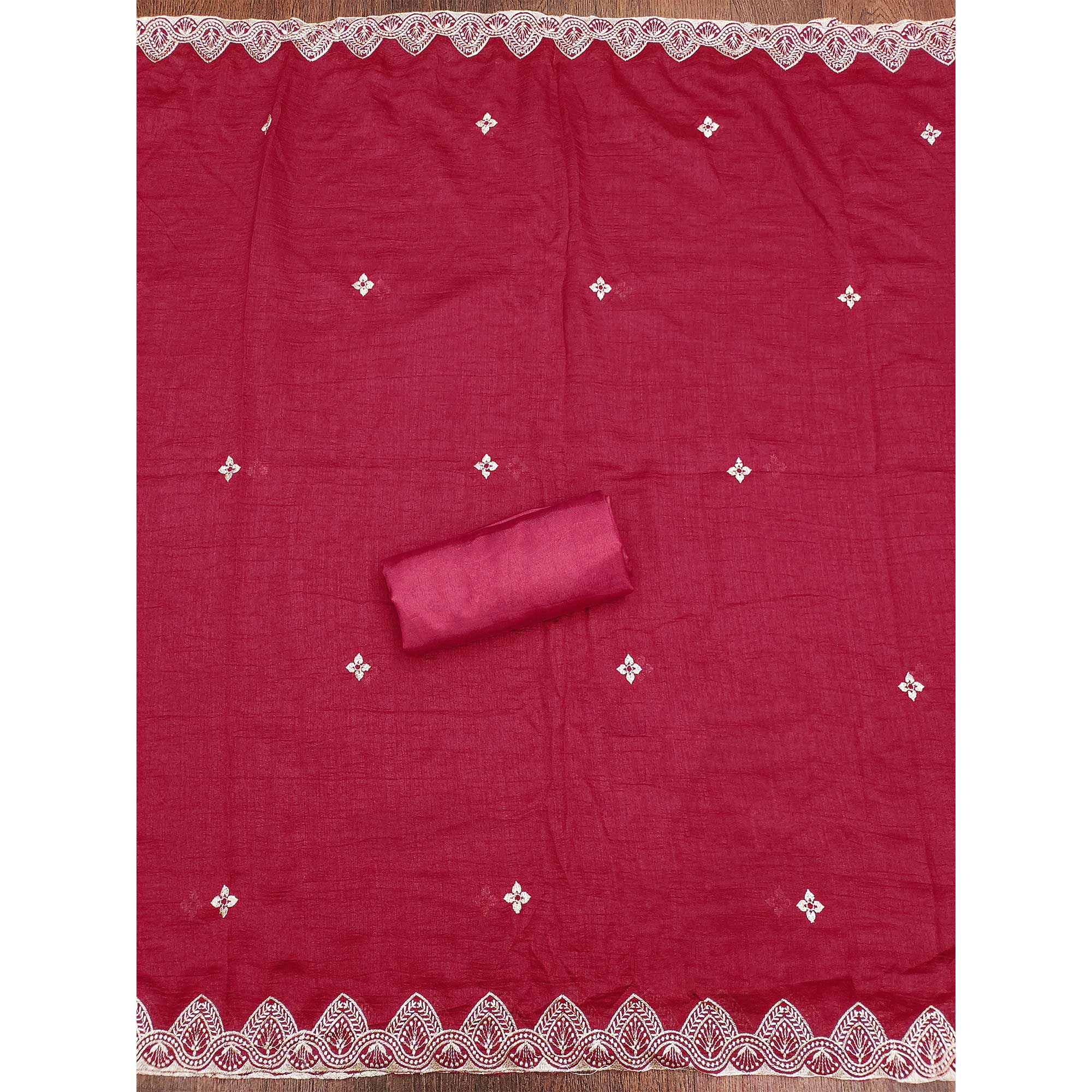 Pink Vichitra Silk Dress Material With Intricate Floral Zari Embroidery