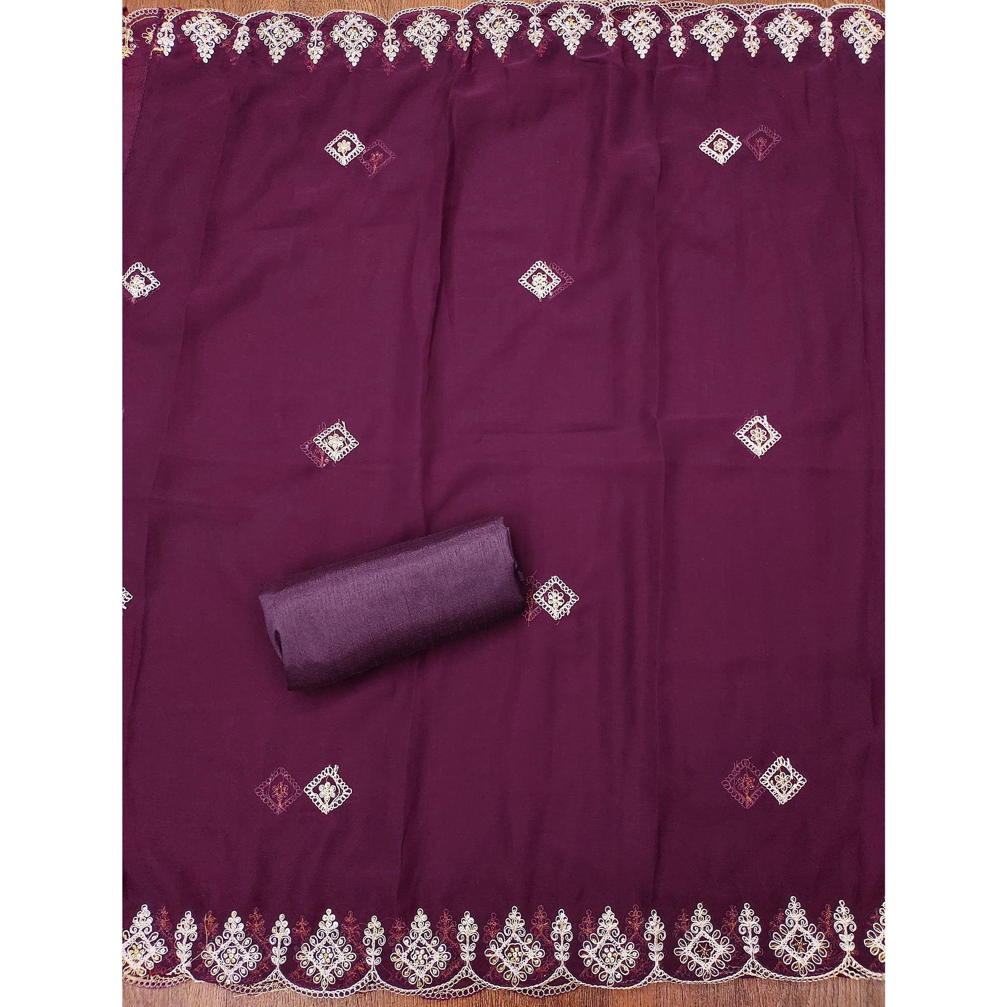 Purple Sequins Embroidered Georgette Dress Material