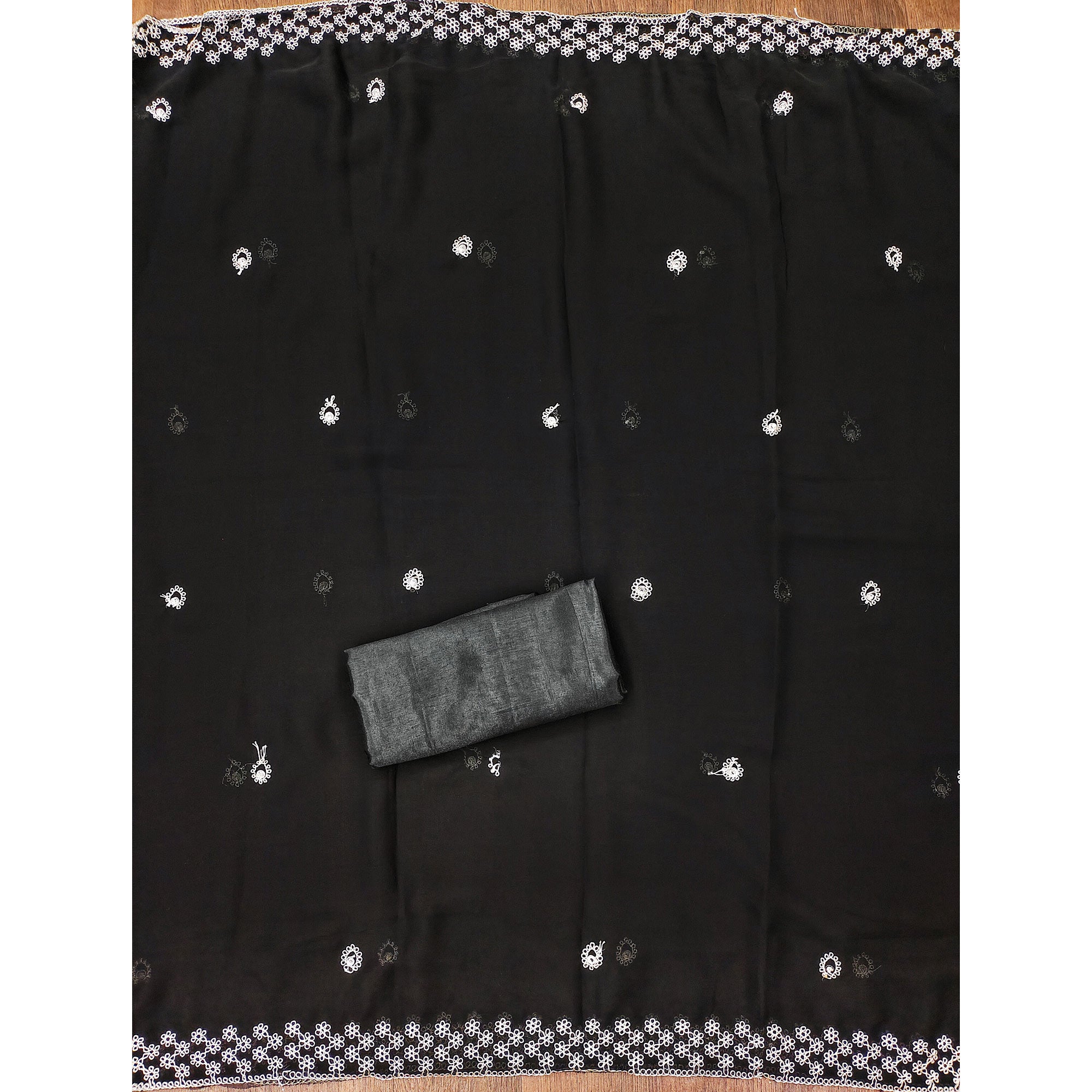 Black Embroidered Georgette Dress Material