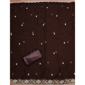 Brown Designer Georgette Dress Material Adorned With Intricate Floral Embroidery