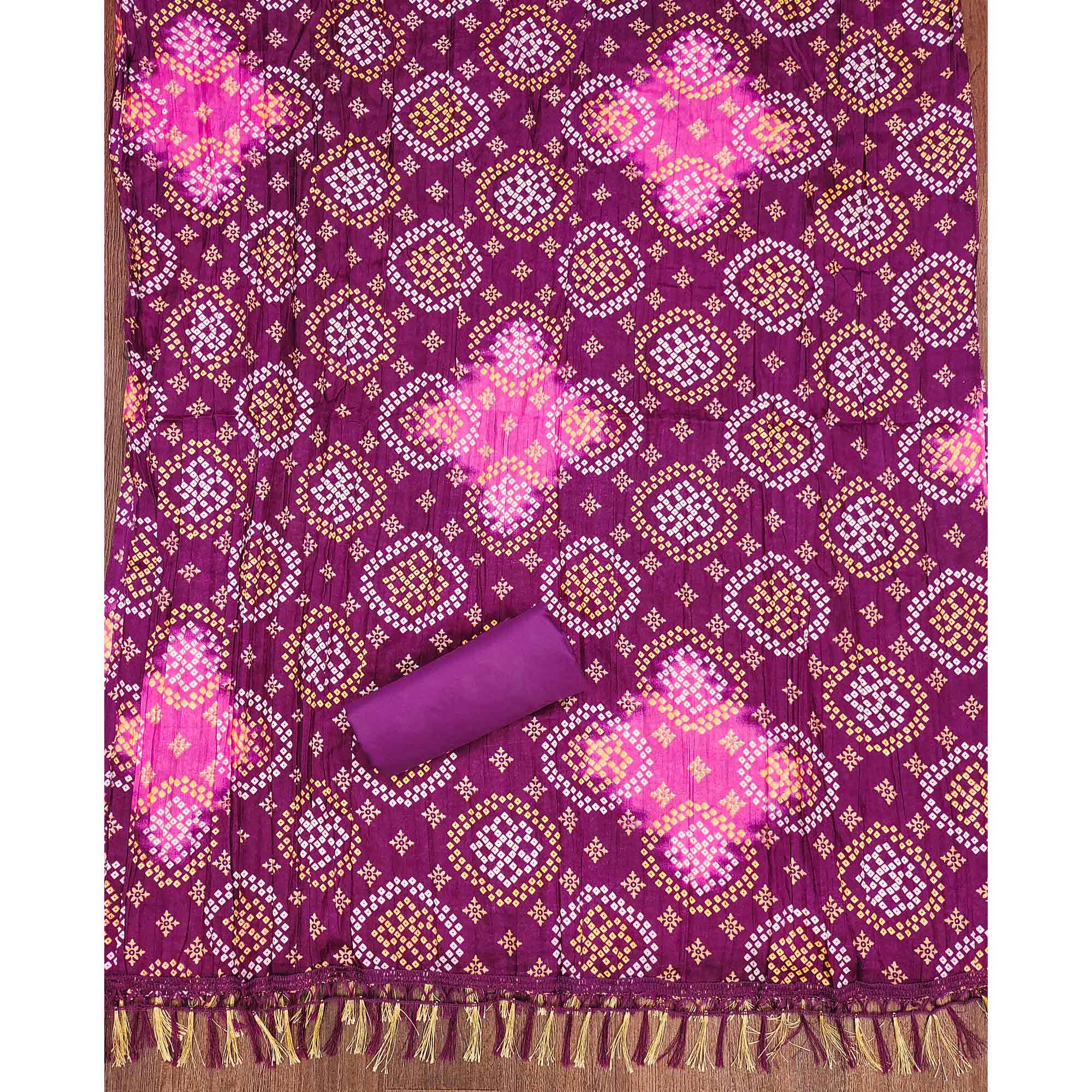 Lavender Cotton Silk Dress Material With Delicate Floral Sequin Embroidery