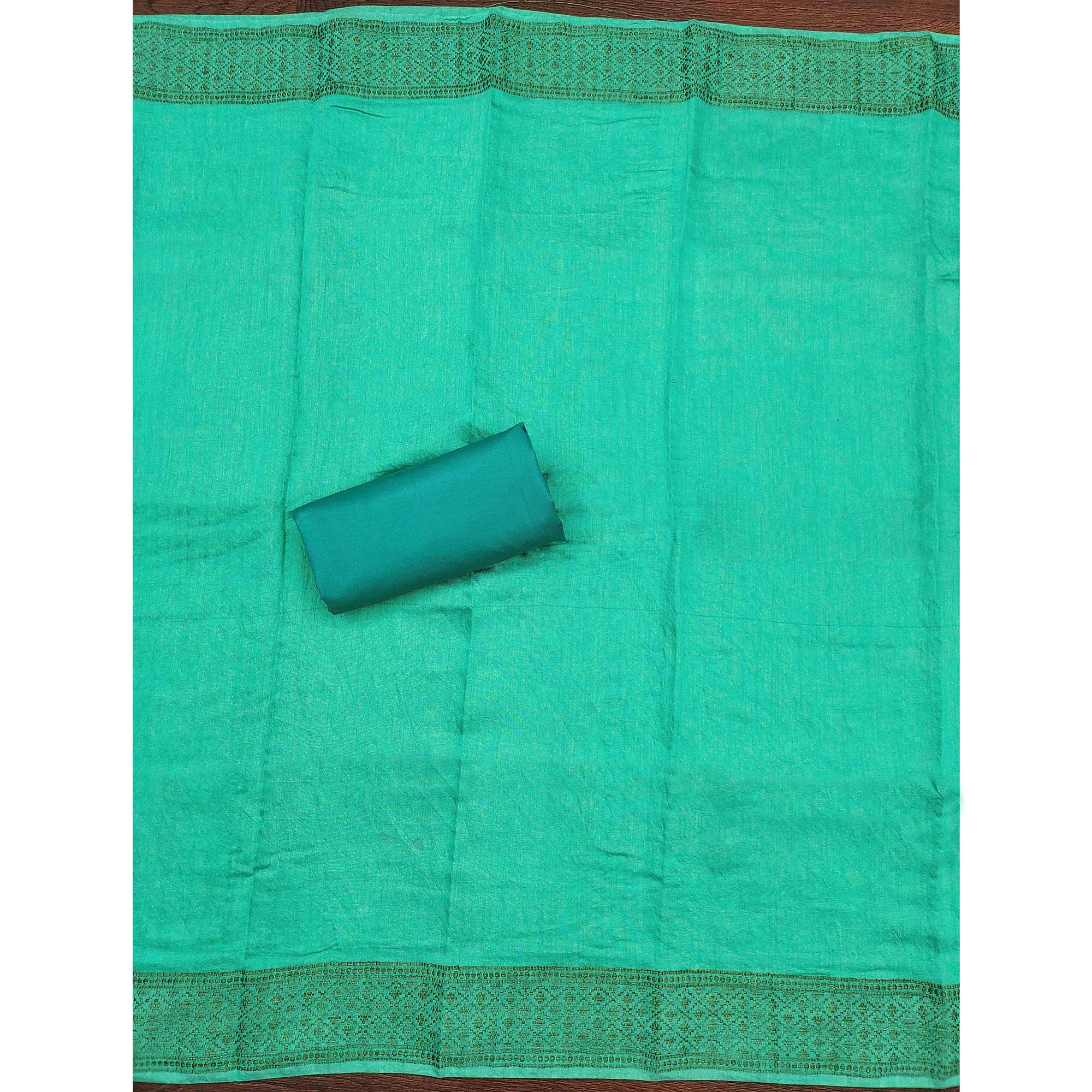 Rama Green Digital Printed Cotton Blend Dress Material With Intricate Neck Embroidery