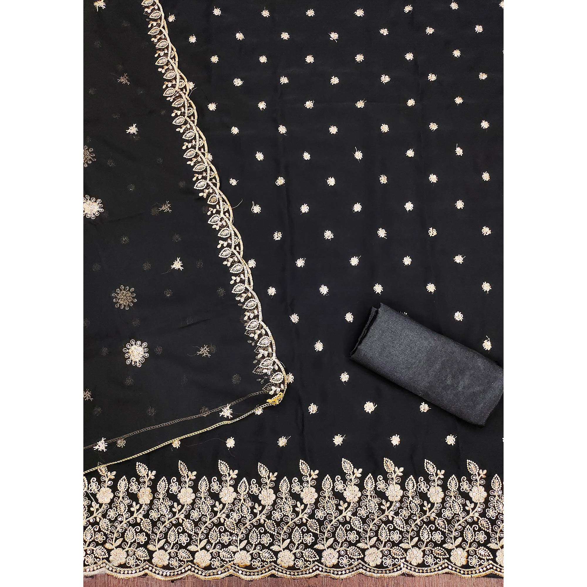 Black Floral Sequins Embroidered Georgette Dress Material