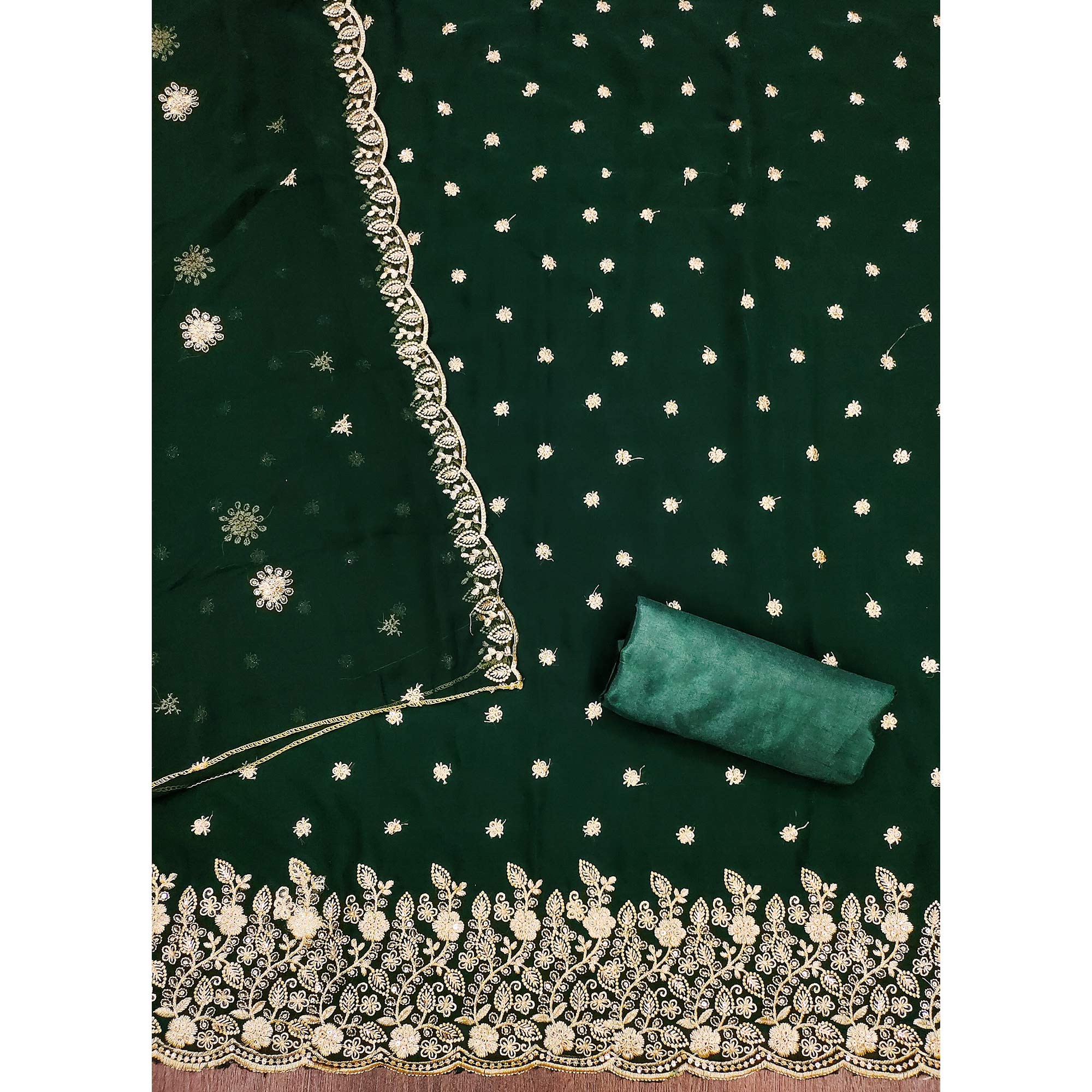 Green Floral Sequins Embroidered Georgette Dress Material