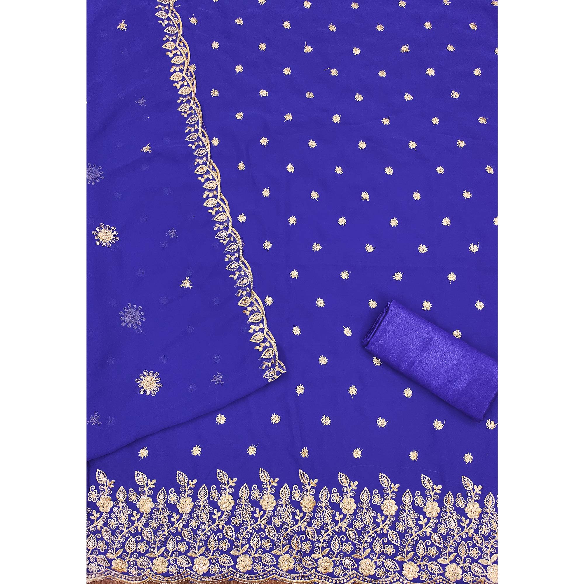 Majorelle Blue Floral Sequins Embroidered Georgette Dress Material