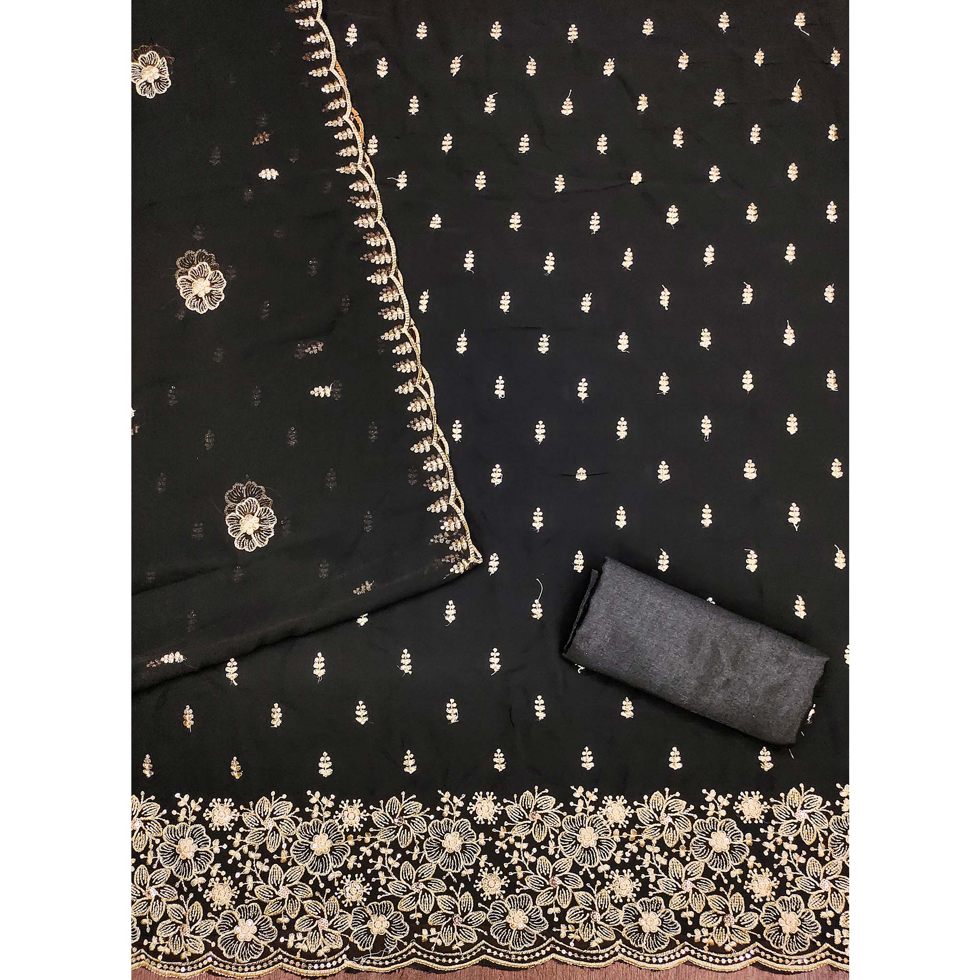 Black Floral Sequins Embroidered Georgette Dress Material