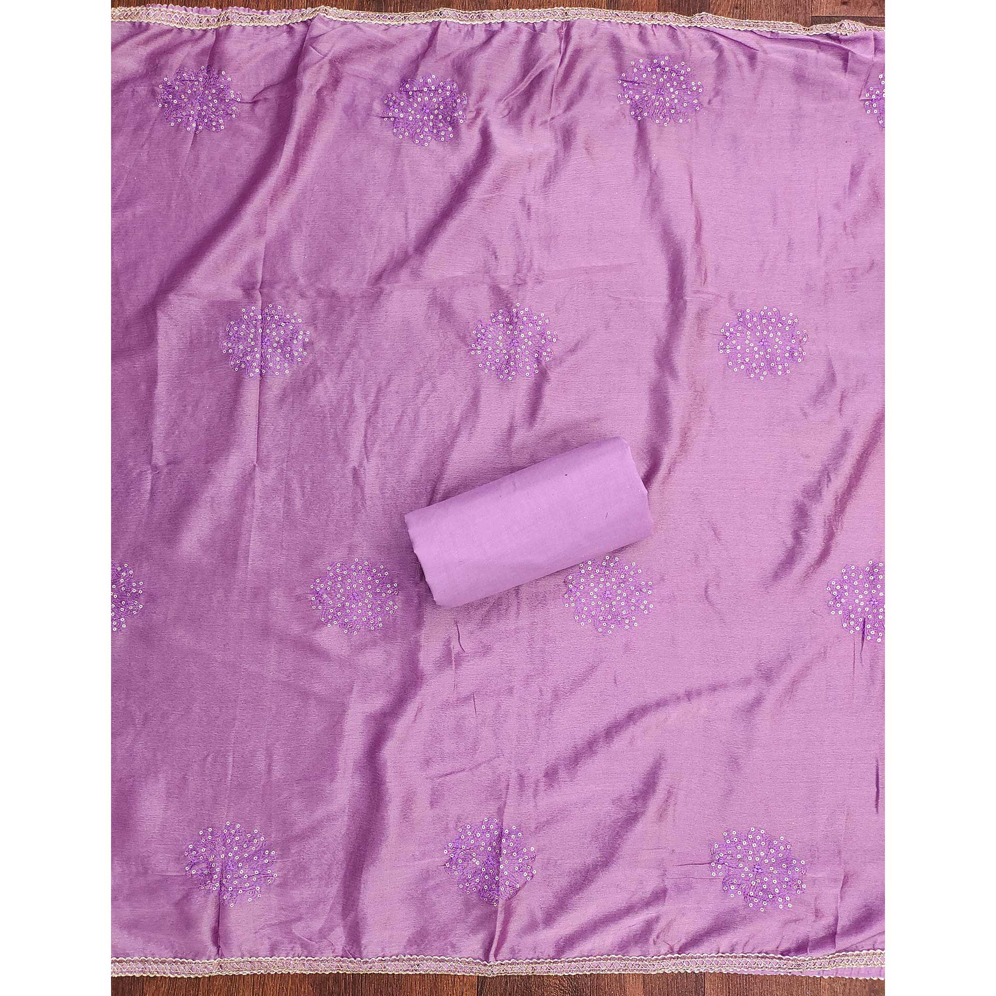 Breathable Pure Cotton Dress Material in Purple with Floral Designs